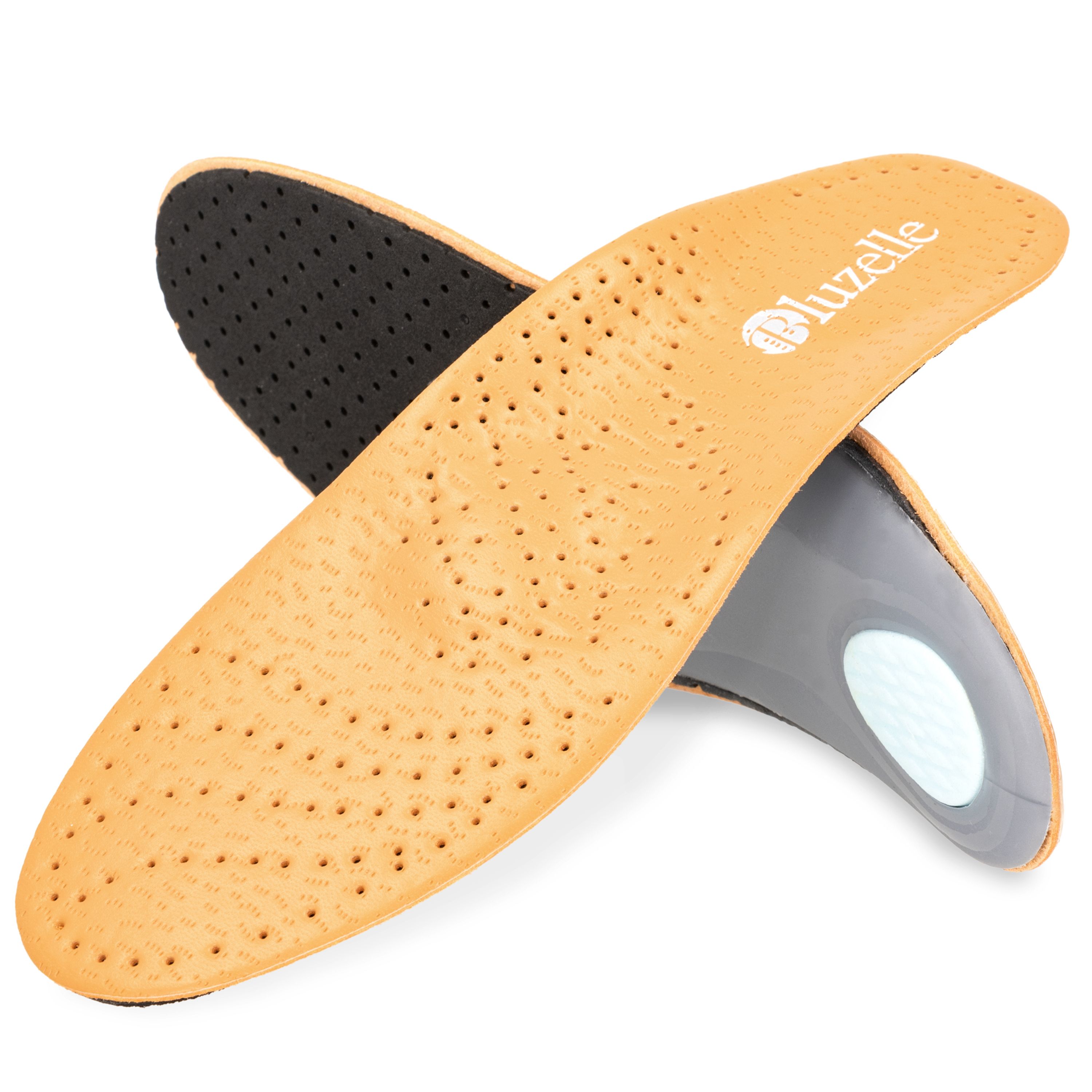 Image of Bluzelle Real Leather Insoles For Shoes – Cloudwalk – & 3mm Flat Forefoot With Heel Cushion – Berlin Brand