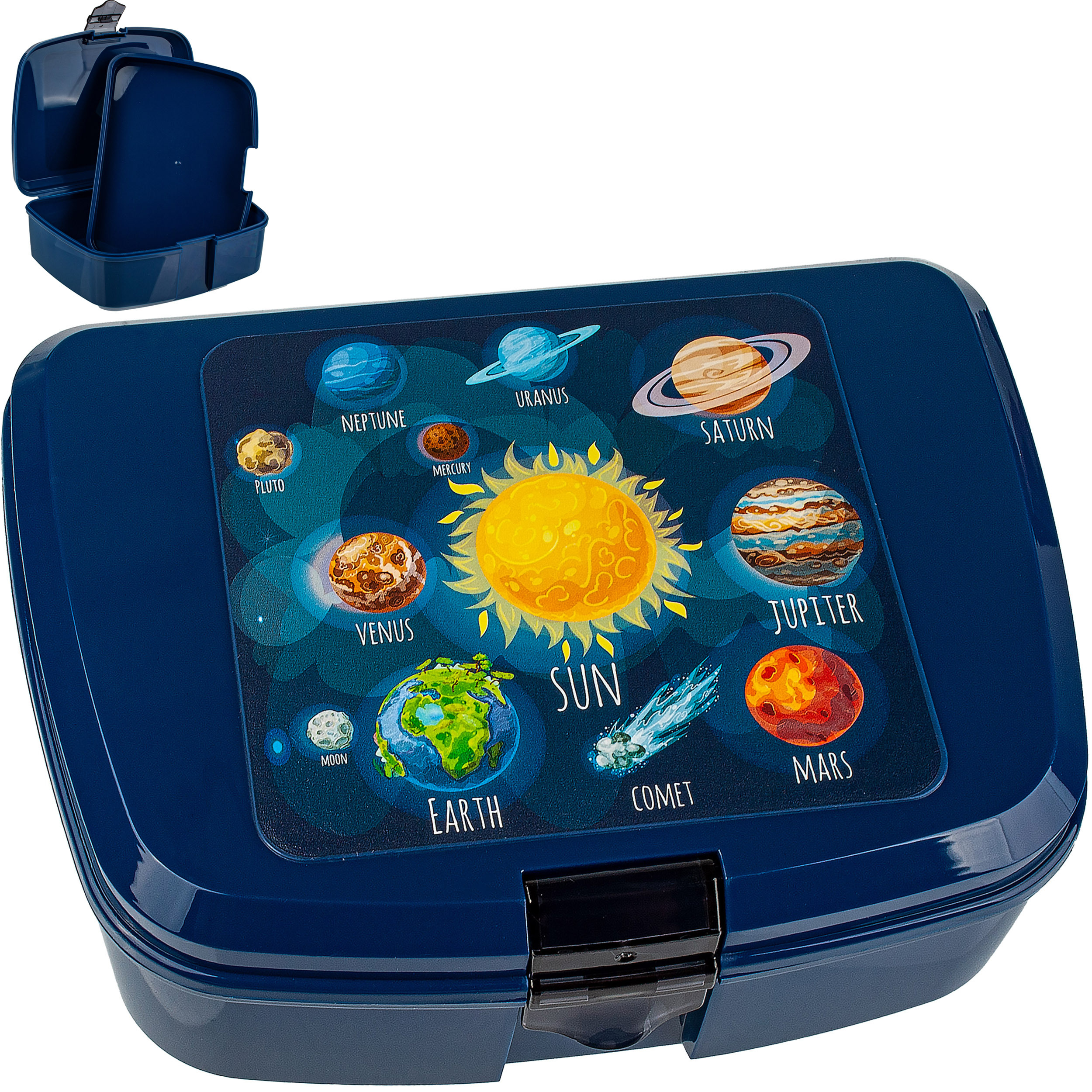 Lunchbox / Bread Box - Space - Planets / Earth - Bpa-free - With Extra Compartment / Compartments - Removable Compartment - Bread Box Kitchen Food - For Girls Boys..