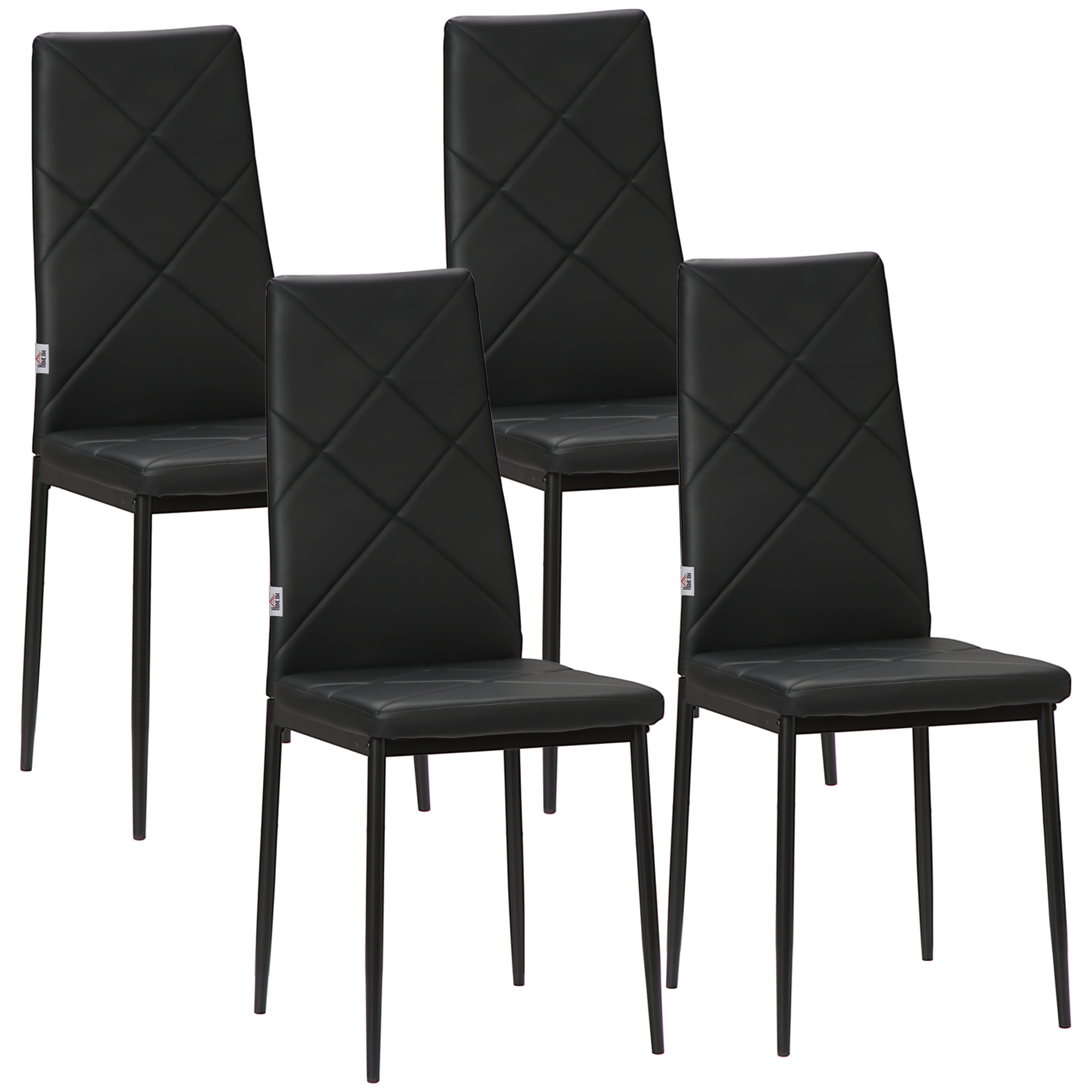 TEMU HOMCOM Chaise salle à manger lot de 4, chaise de cuisine moderne avec haut, siège rembourré, revêtement synthétique et pieds en acier, pour