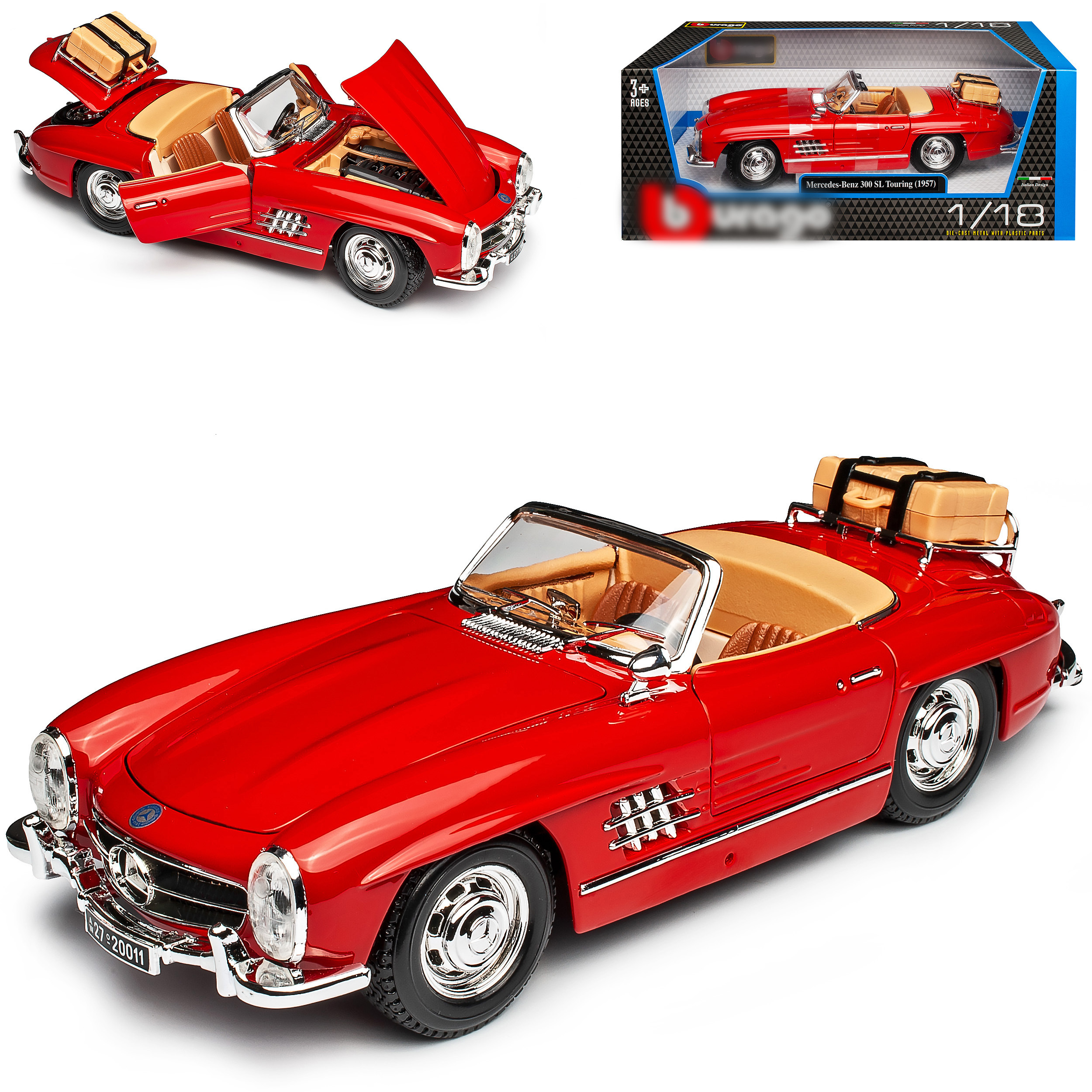 Mercedes-benz 300sl Touring Convertible Red W198 1954-1963 18-12049 1/18 Bburago Model Car