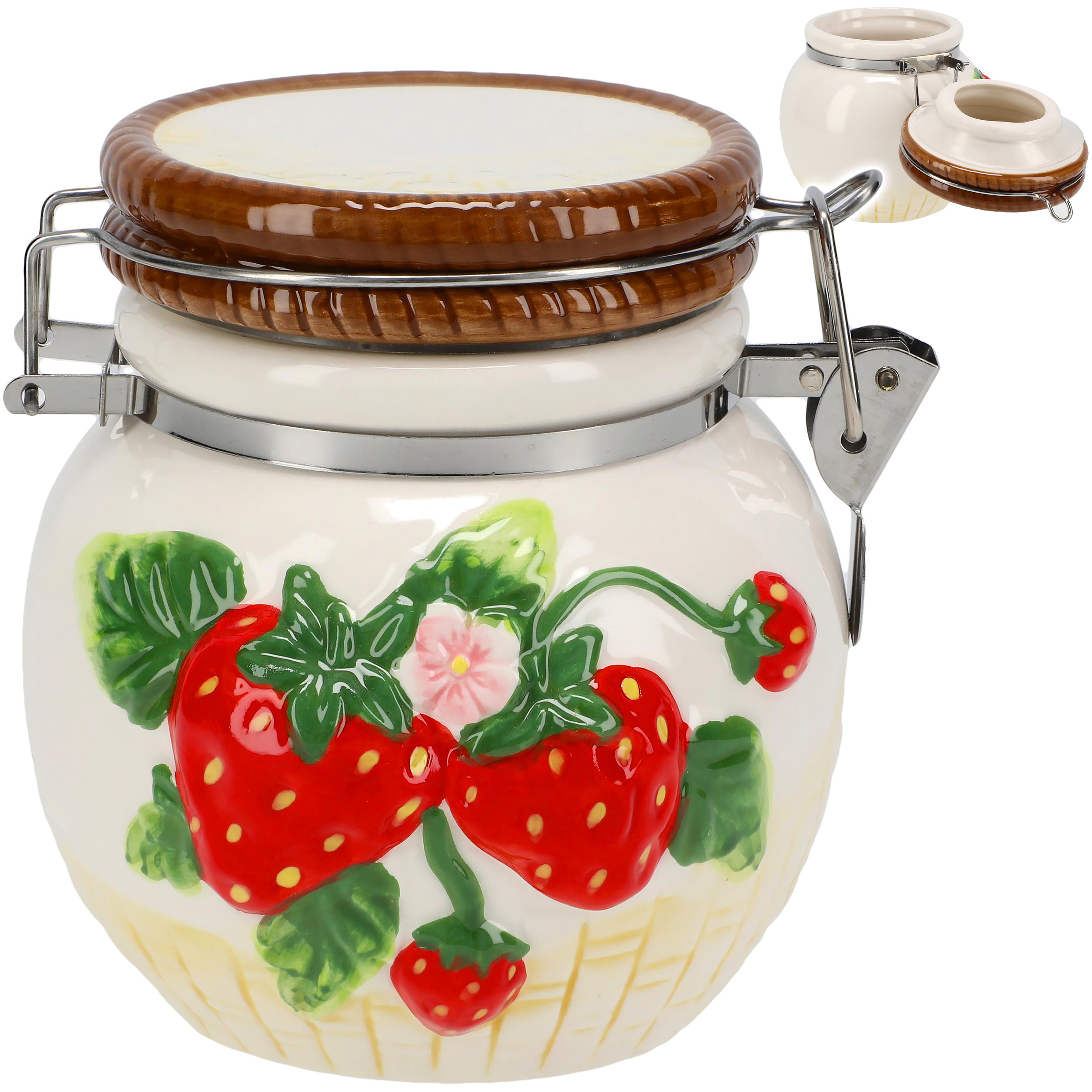 Storage Container - Cookie Jar - Canister - Container - With Lid - 3d Effect - Strawberry - Porcelain Ceramic - Airtight Seal - Jam Sugar - Spices