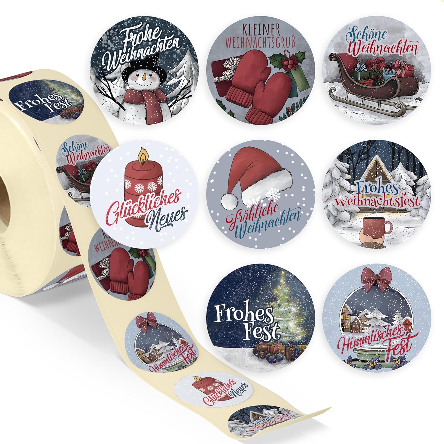 Image of Colortouch Christmas Stickers - 500pcs Merry Christmas Stickers - Round Roll Vintage Self-adhesive Christmas Labels For Gifts, Christmas Decorations, Packaging