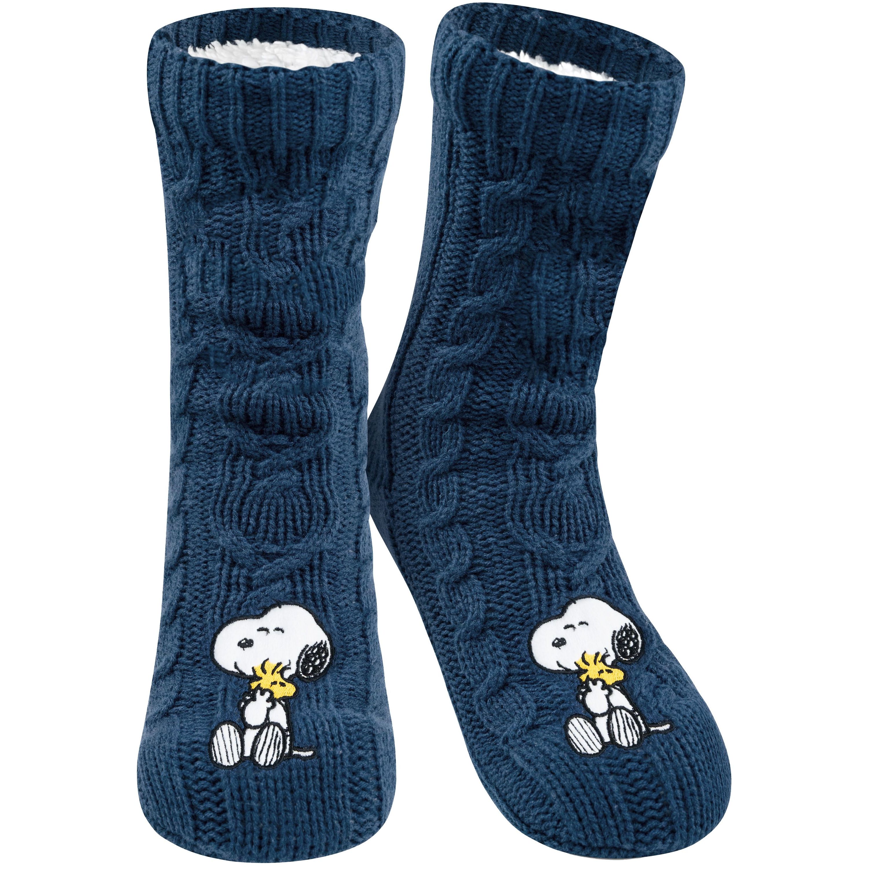 Image of The Snoopy Cabin Socks - Knit House Slippers For Women, Cozy Socks, Fluffy Winter Socks, Warm Women's Socks, Blue