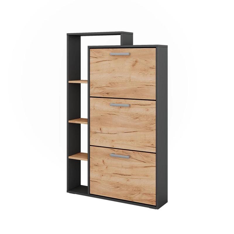 Image of Shoe Rack Oak/ 80 X 128.3 Cm With 3 Folding Compartments The Shoe Cabinet Shoe Rack Shoe Commode Cabinet Chipboard, 16 Mm