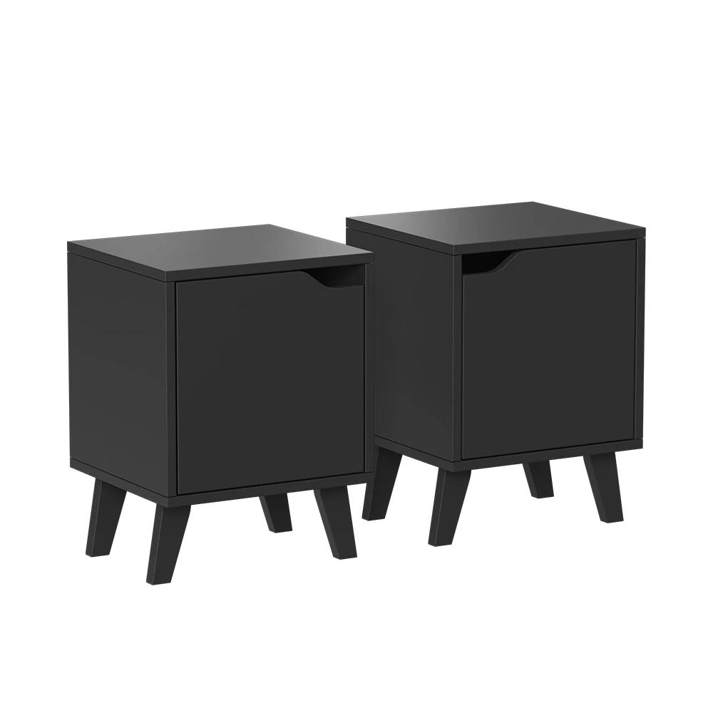 Malu Black Nightstand 2-piece Set, Bedside Cabinet, Nightstand, Night Cabinet, Side Table, Particle Board, Bedroom