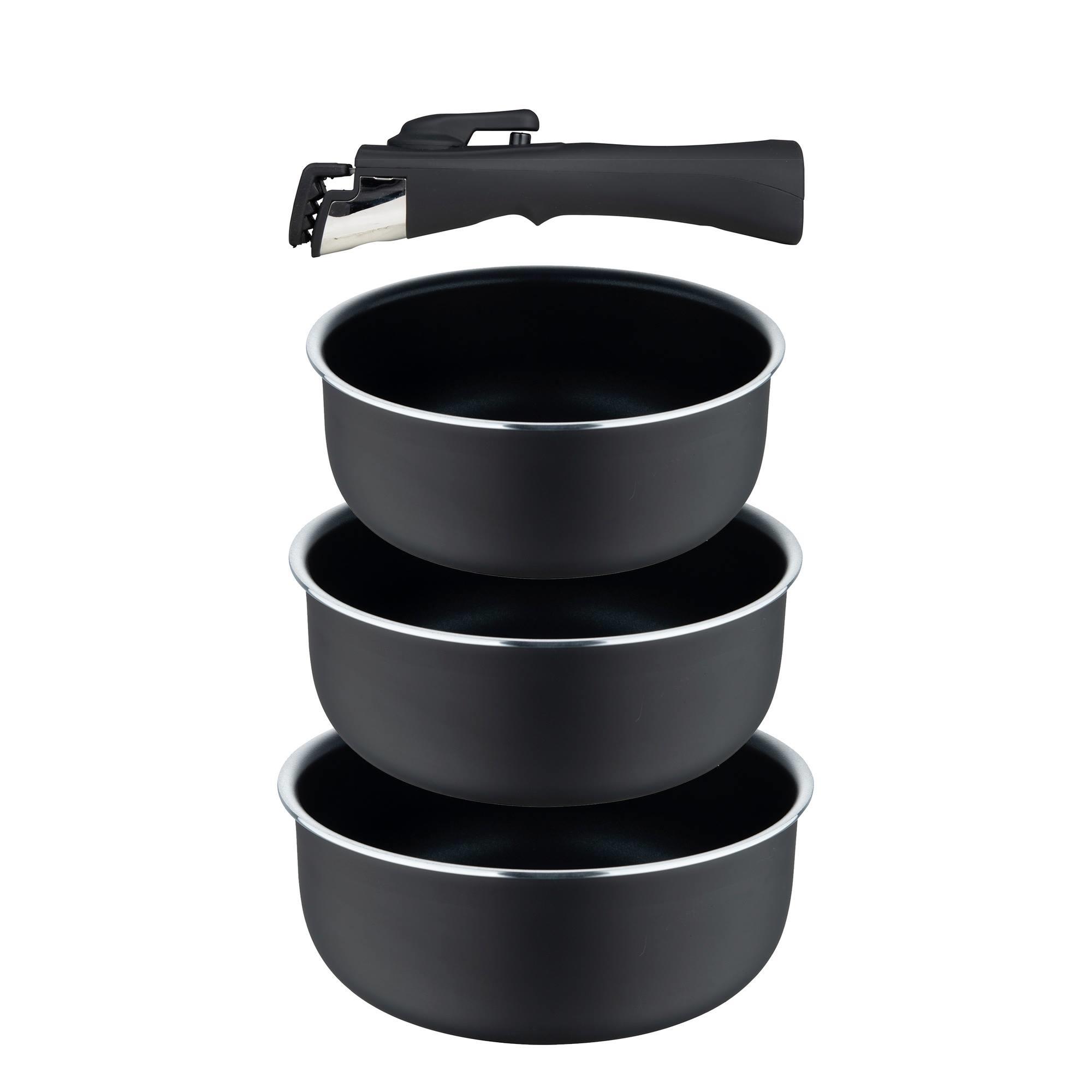 Image of Click&cook Pans Ø22/26cm + Saucepans Ø16/18/20cm Aluminum White + Saucepans Heat Dot Ø16/18/20cm + Detachable Handle
