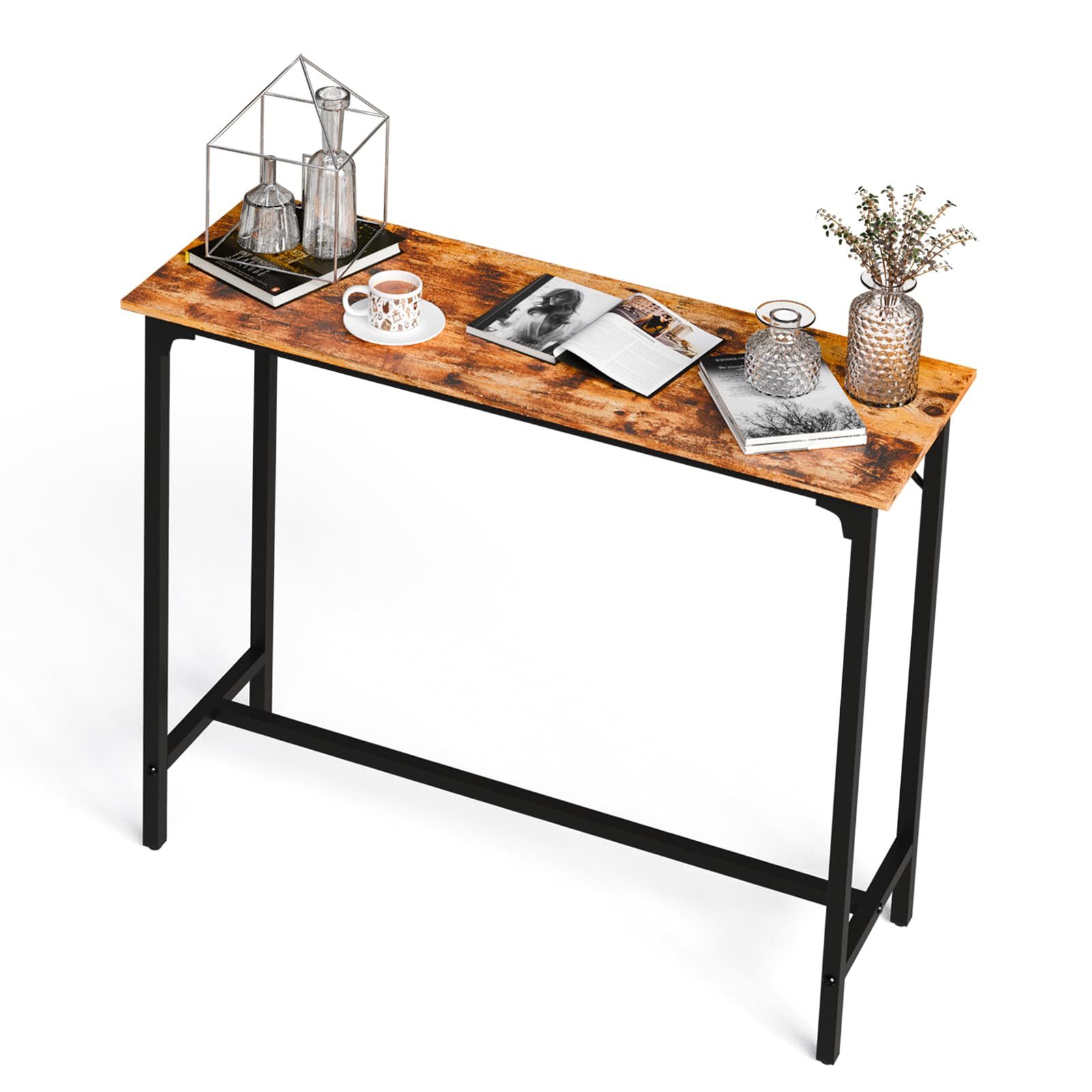 Image of Narrow Console Table, Side Table Behind Sofa, Narrow Sofa Table Couch Shelf Hall Table For Living Room Entrance Hallway Bedroom Balcony Dining Room (brown, 110 × 38 × 99 Cm)