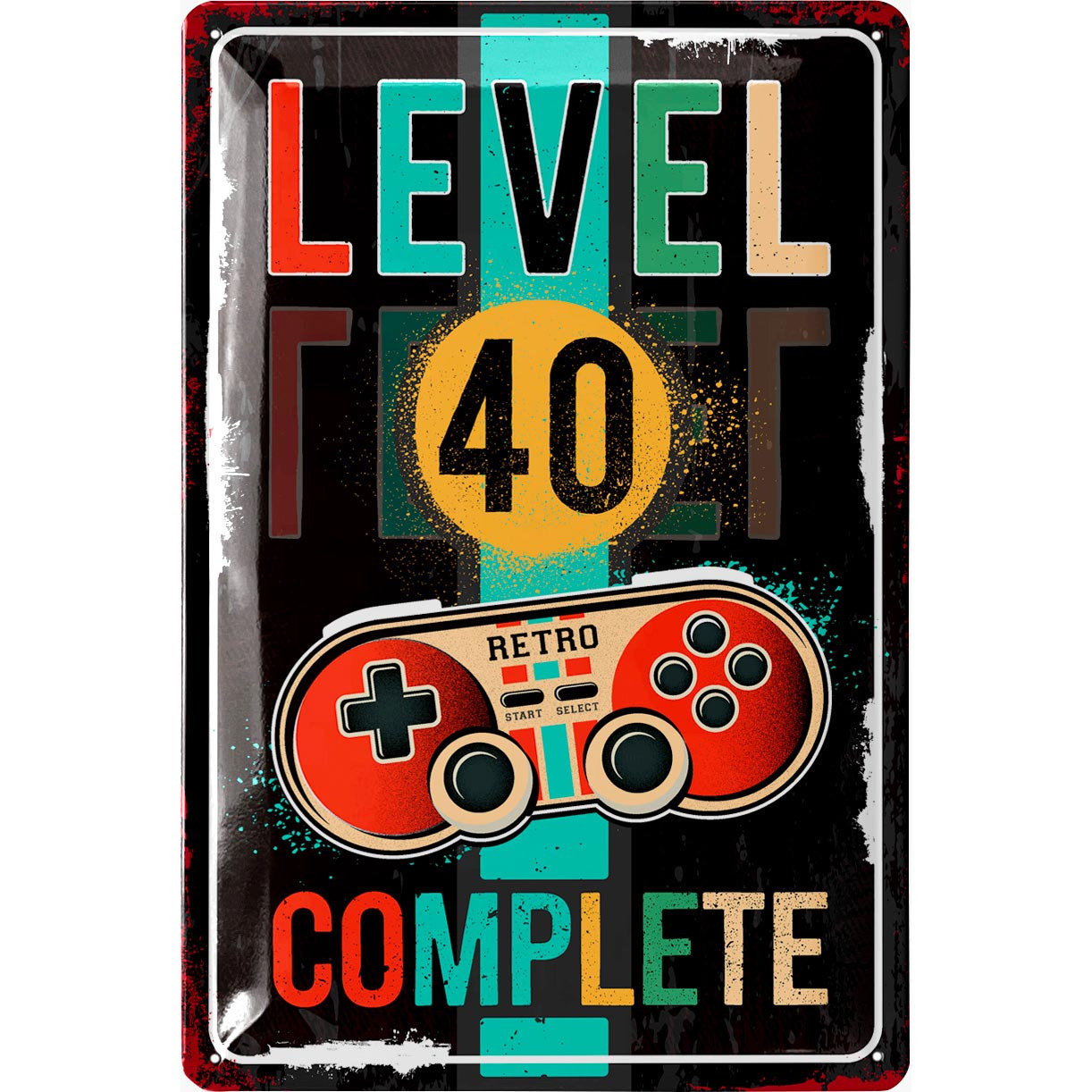 Image of Gift 40th Birthday Man – Level 40 – Retro Metal Sign, 20x30 Cm