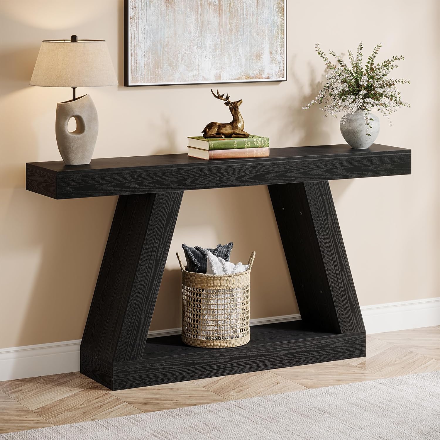 140 Cm Console Table, Rustic Sofa Table With Storage, Industrial Wooden Entryway Table For Hallway, Living Room, Home Office, Bedroom