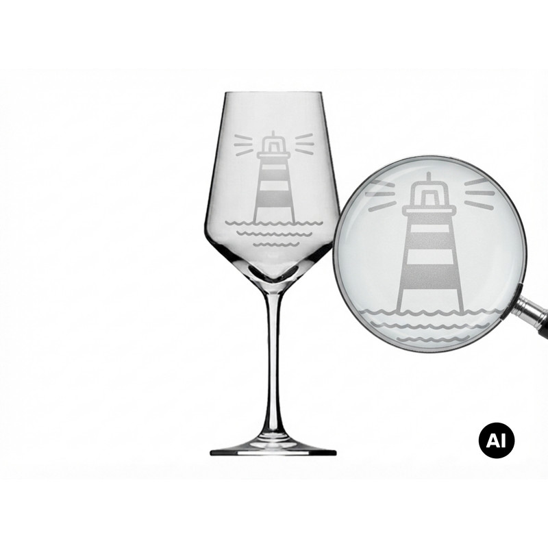Image of Wine Glass With Engraving Lighthouse And Maritime 350ml - Gift For Of