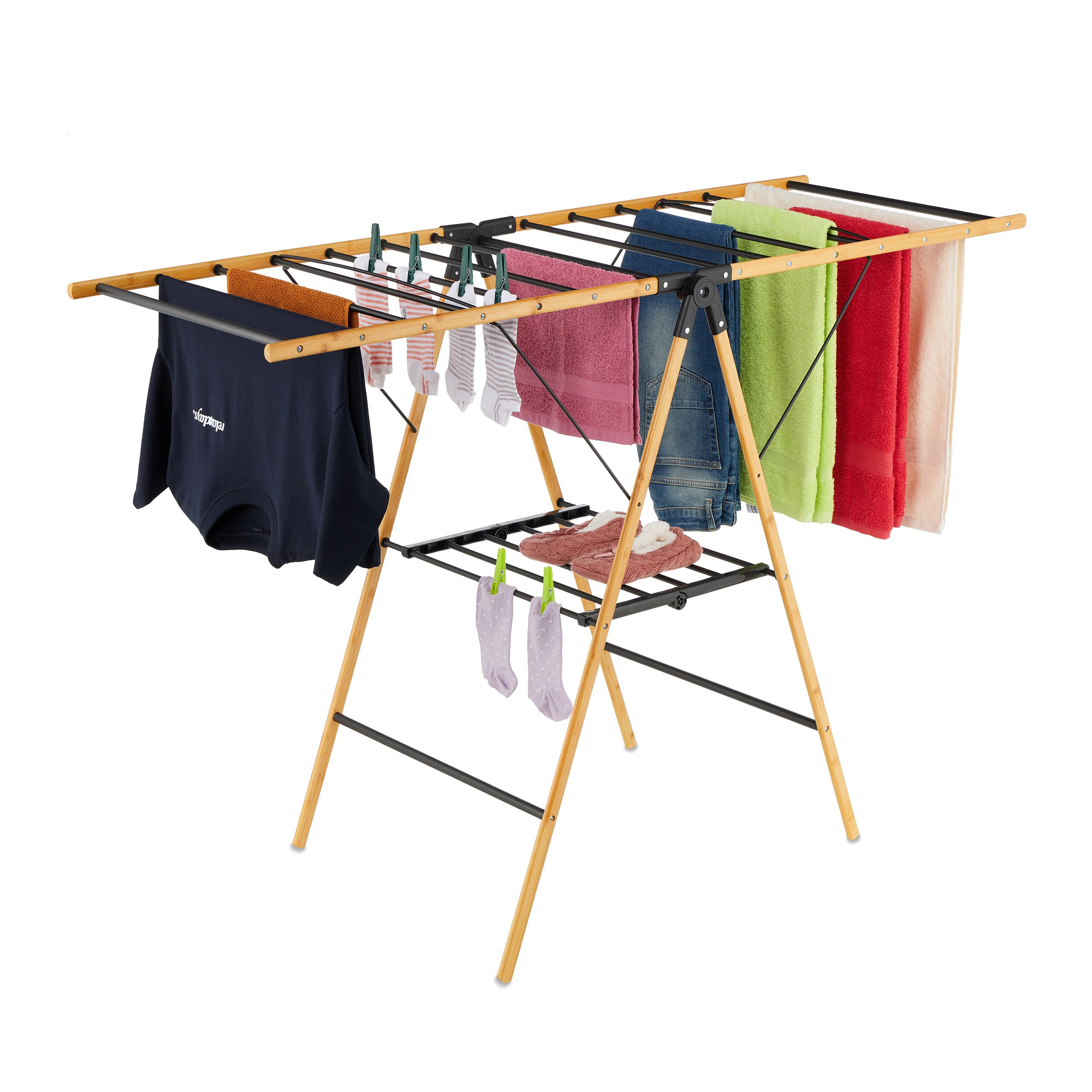 Laundry Drying Rack In Natural/black - (w)148 X (h)100 X (d)56 Cm