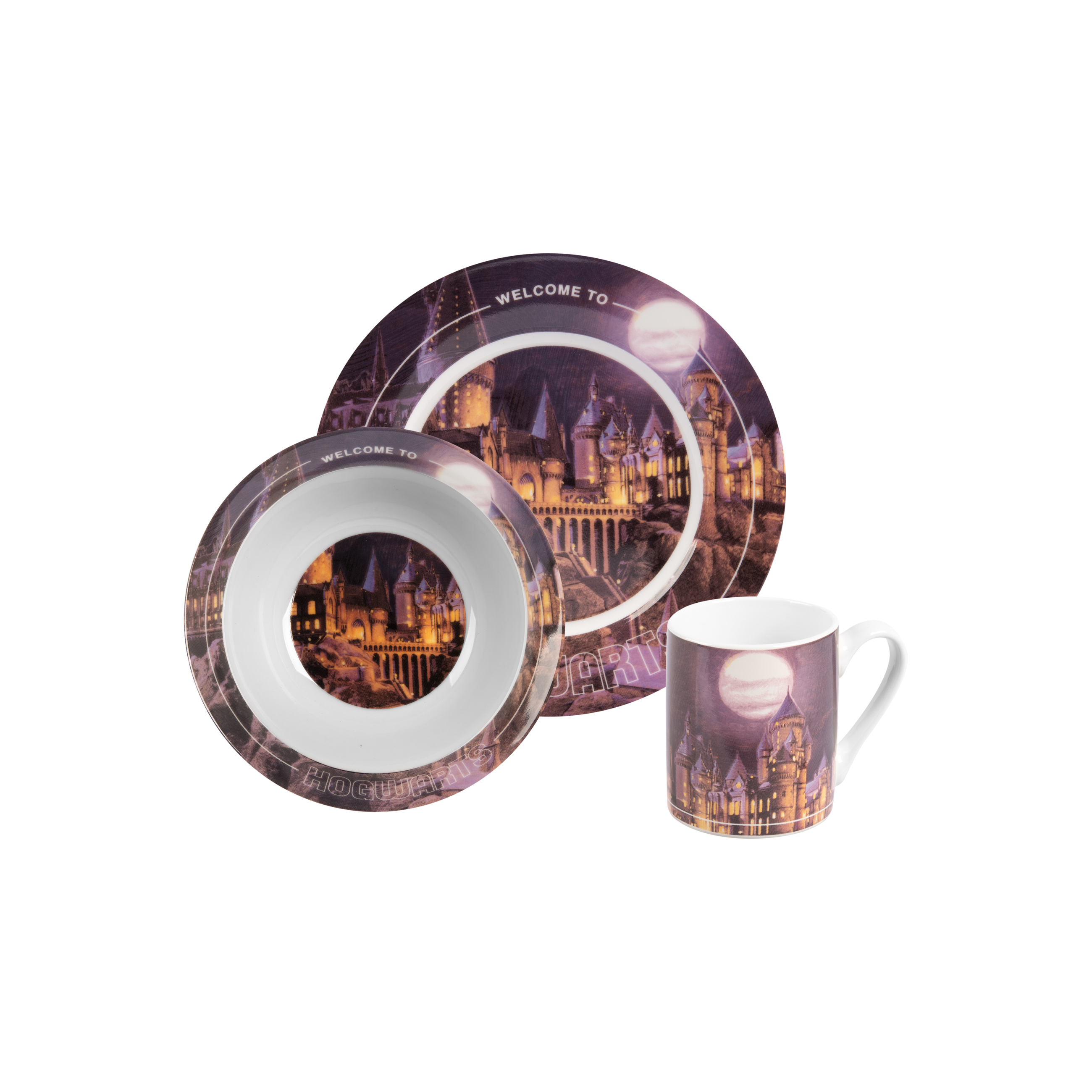 Image of Harry Potter Breakfast Set For Kids -hogwarts- 3pcs Porcelain Dish Set, Plate, Bowl & Cup
