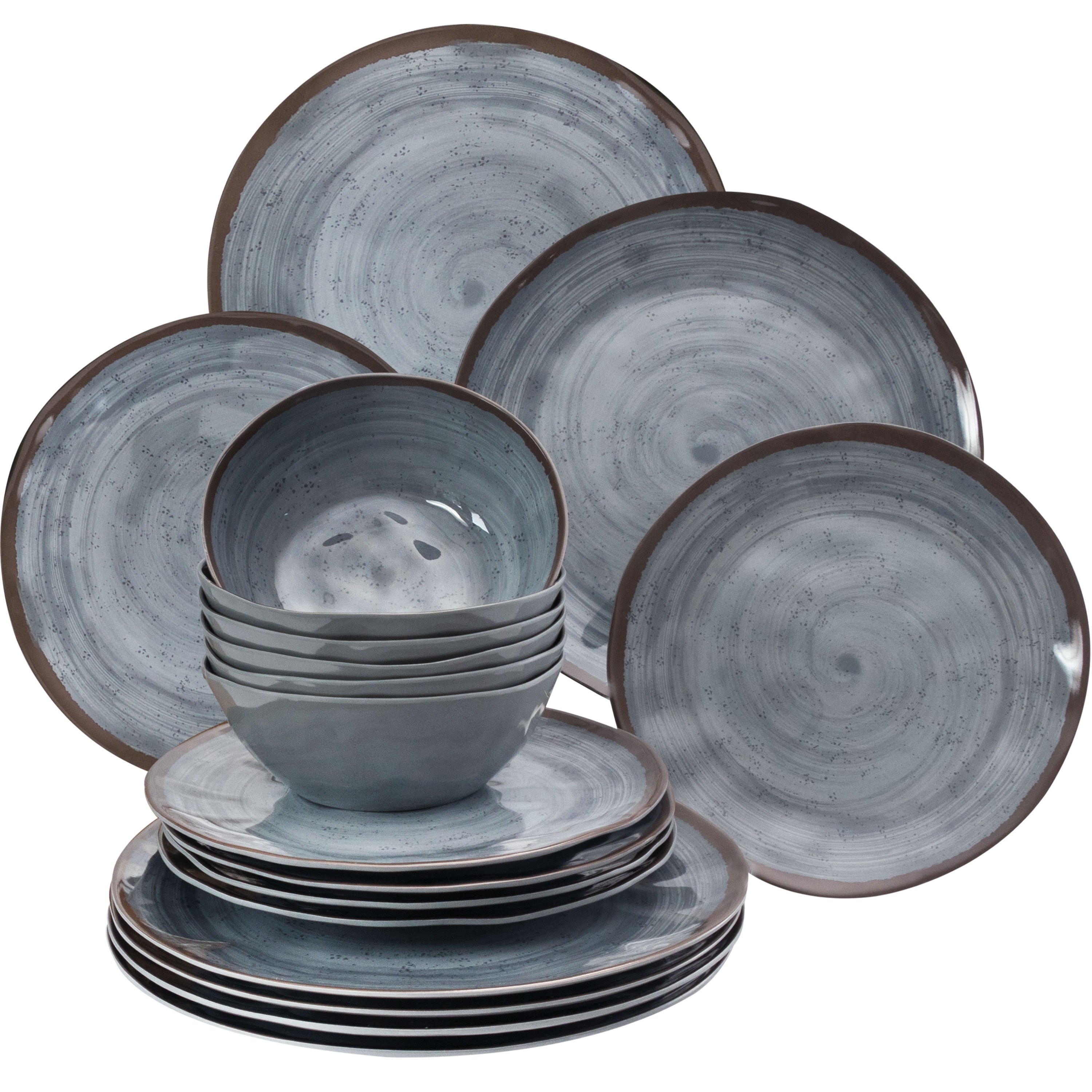 Image of Camping Tableware For 6 People, Gray, 18-piece Set - Includes Plates And Bowls - Dishwasher-safe Camping Dinnerware, Camping Accessories
