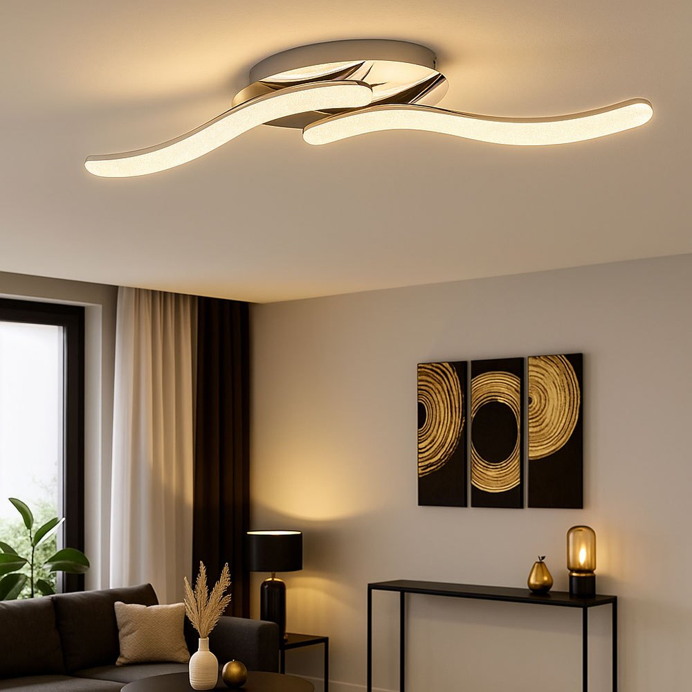 Ceiling Light Crystal Living Room Light Silver Led Kitchen Lamp Ceiling Lamp, Metal Acrylic, Led 24w 2800lm Warm White, L 75 Cm Model 67833-24