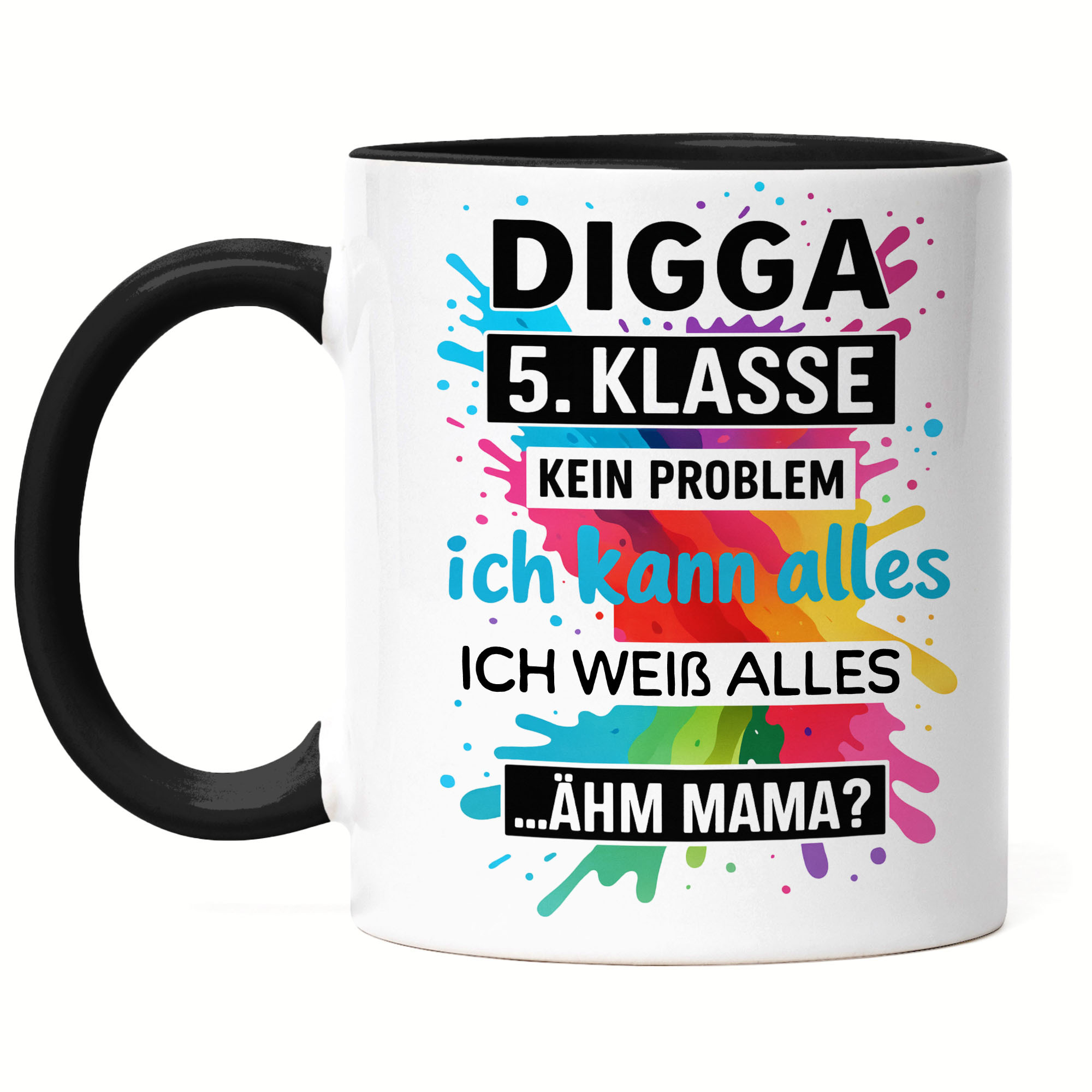5th Grade Motif Mug, Black, First Day Of School Gift With Funny Quote, Colorful Kids' Coffee Cup