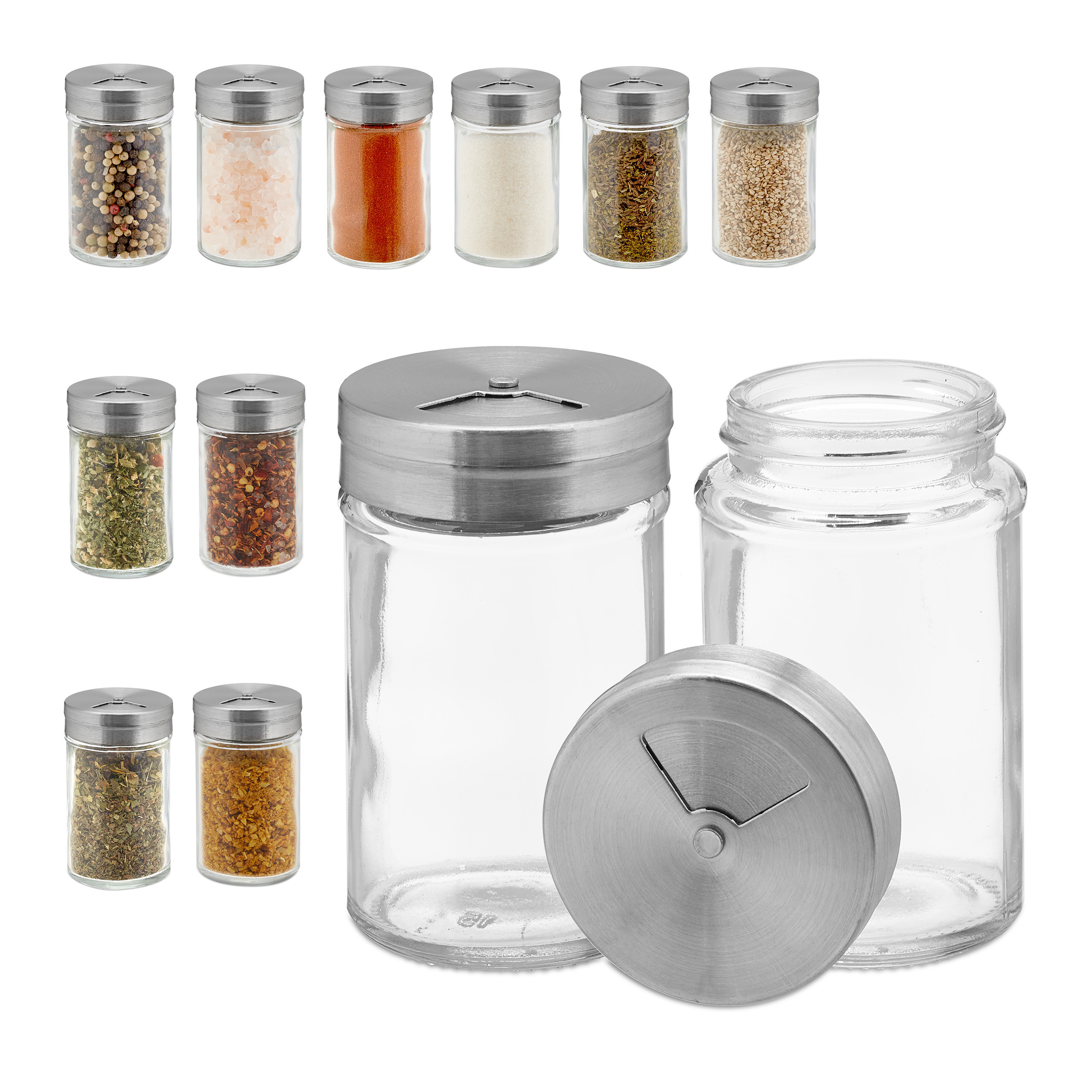 12x Spice Shakers In Silver/transparent - (h)8.5 X Ø 5 Cm