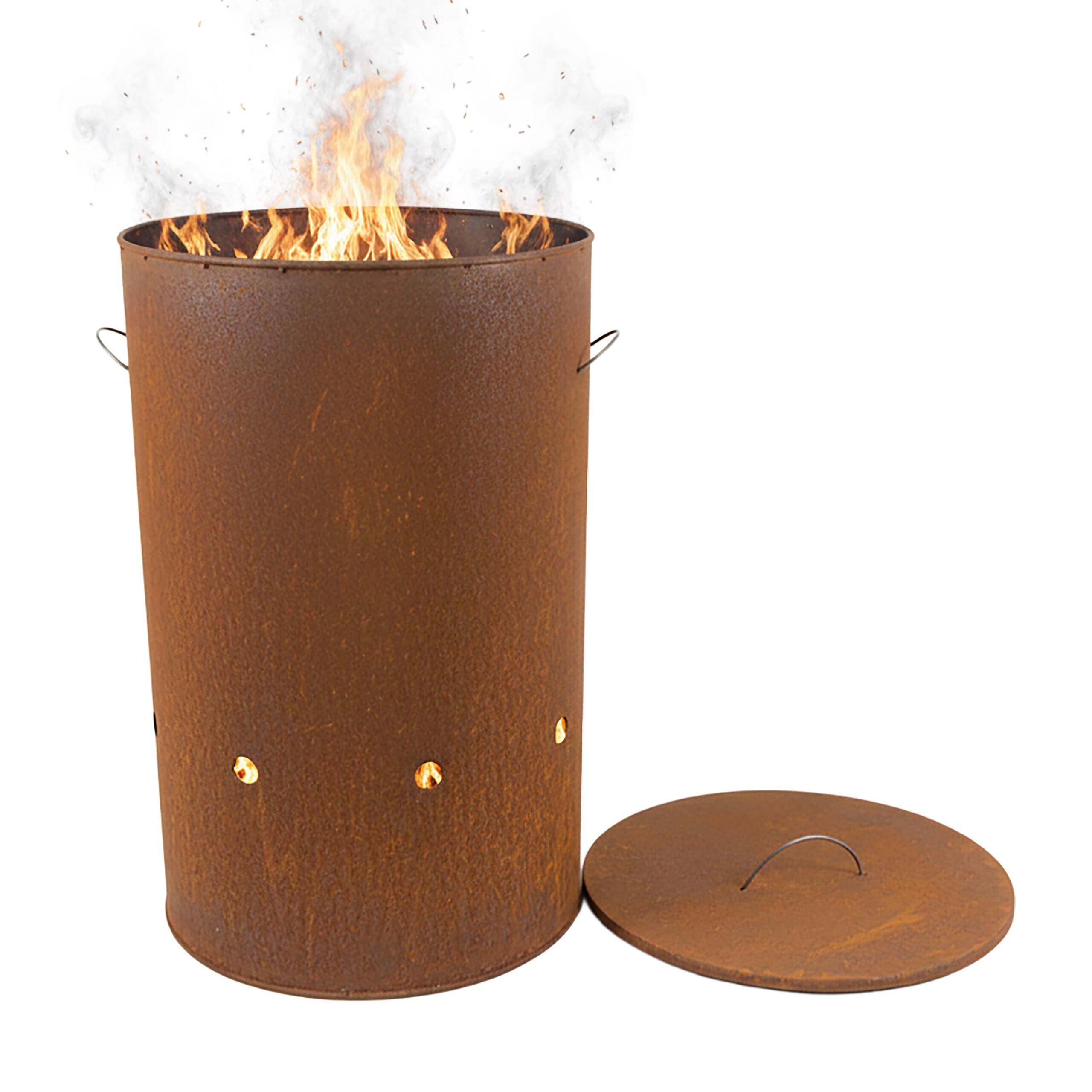 Image of Corten Steel , Rust Finish, 60 X 38.5 Cm, Red-brown Fire Basket With Lid, Carrying Handles, And Ventilation Holes, For Garden, Patio, And Outdoor Use, Fire Bowl, Fire Pit, Fire Basket, Relaxdays