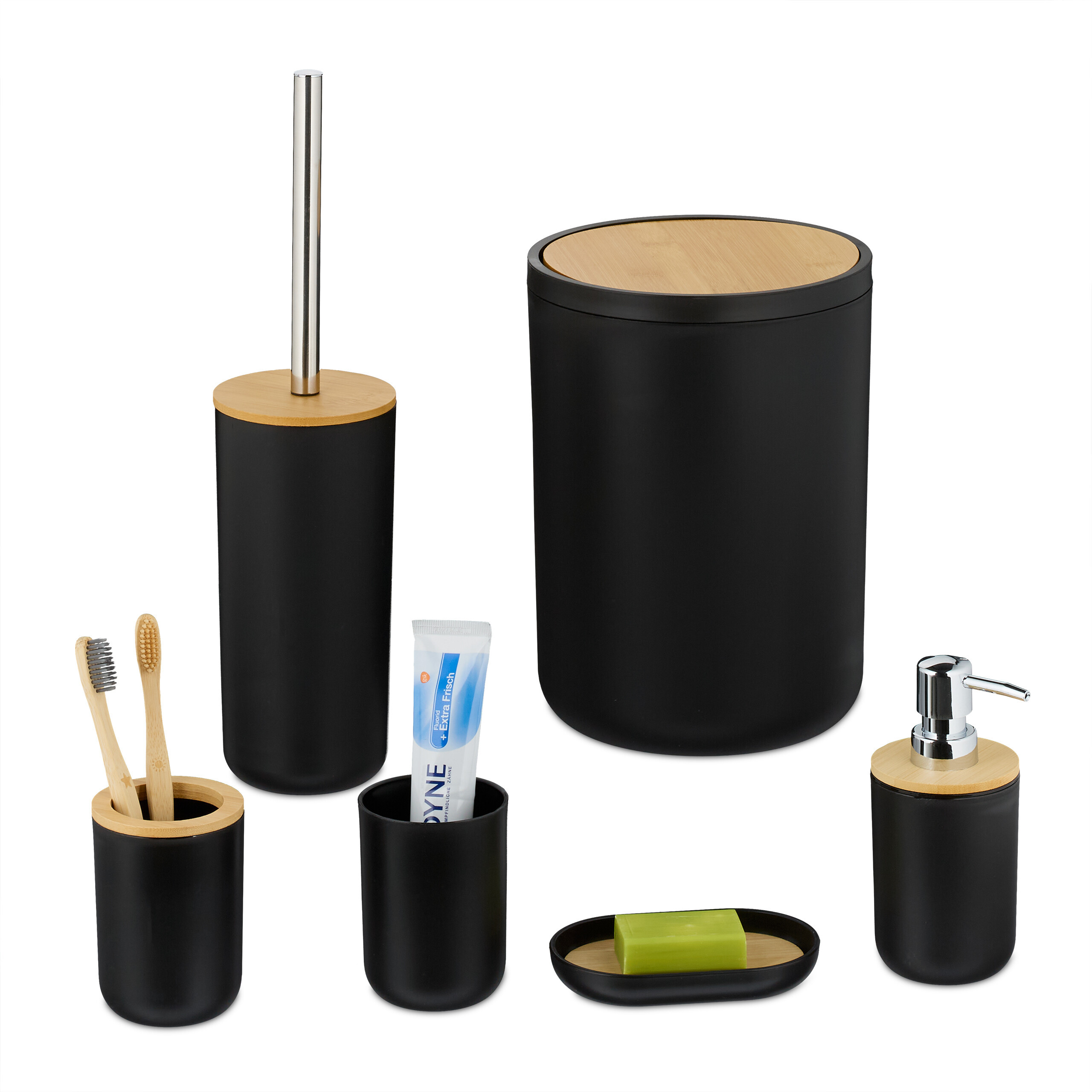 6-piece Bathroom Set In Black/natural