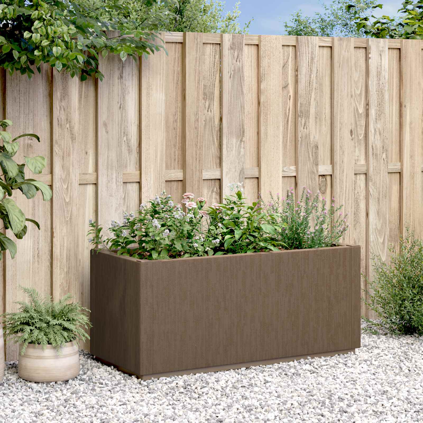 Image of Vidaxl Garden Flower Box Brown 80 X 36 X 35 Cm Pp, Modern Outdoor Flower Box, Contemporary Planter For The Garden, Decorative Garden Solution For