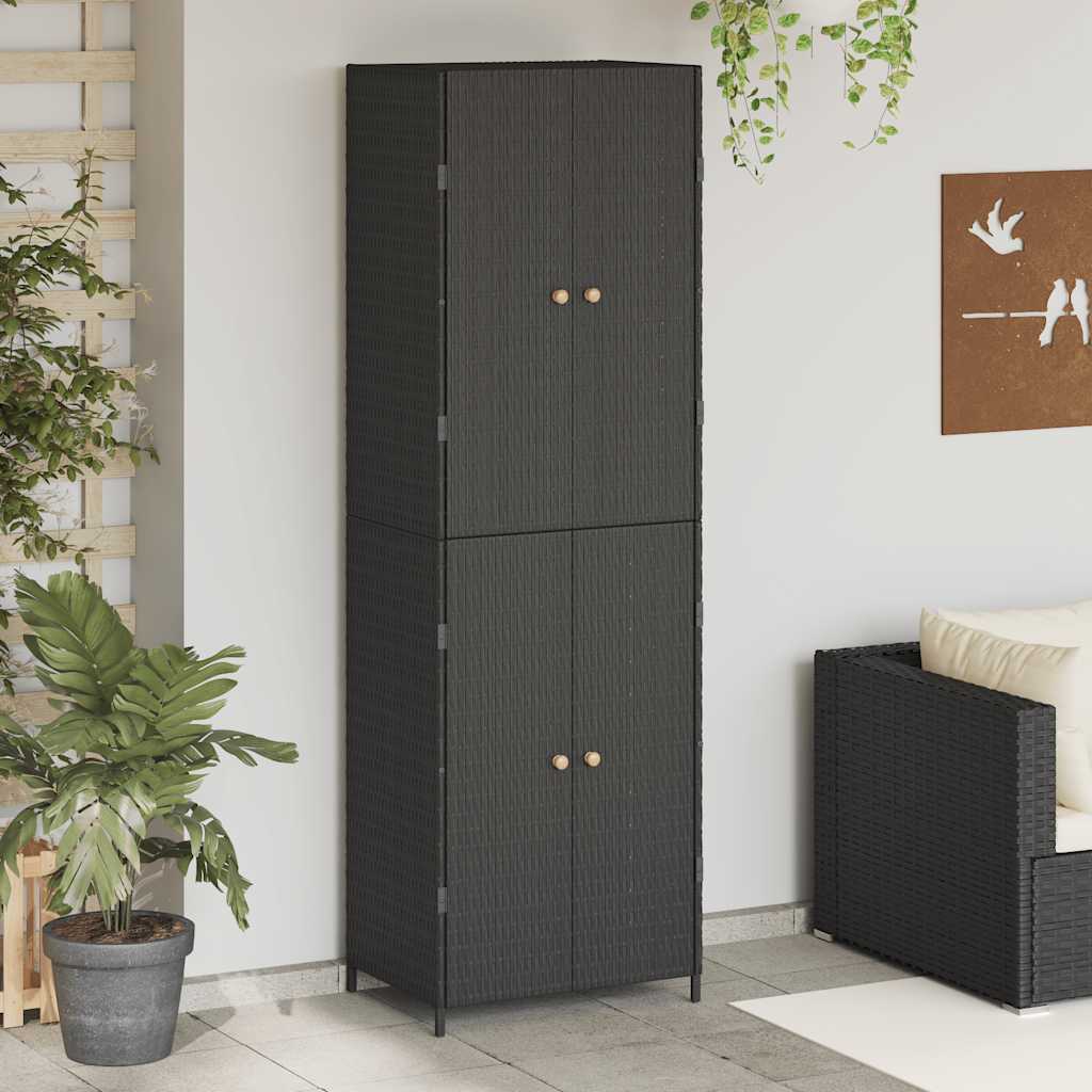 Vidaxl Garden Cabinet 59x40x180cm Poly Rattan Household Cabinet Black/grey
