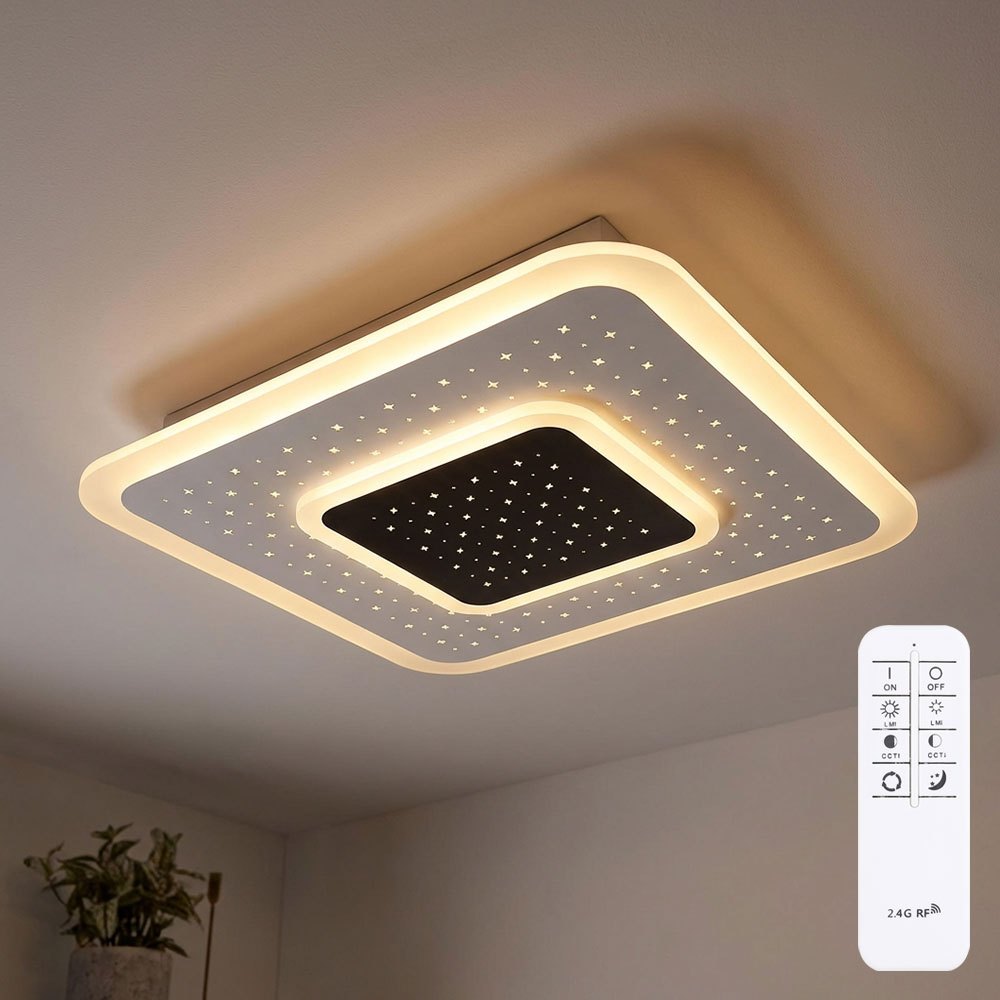 Led Ceiling Light With Remote Control, Dimmable Bedroom Light With , White, Night Light, Memory Function, 1x 47w 2157lm 2700-6000k, Lxbxh 46x46x5.5