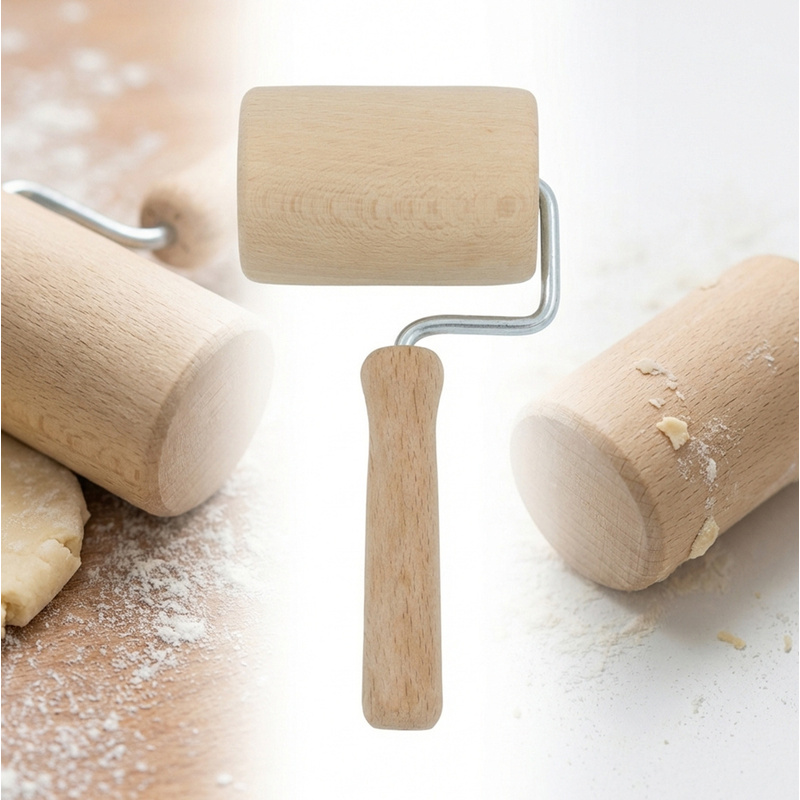 Wooden Rolling Pin With Handle, Small, 16 Cm
