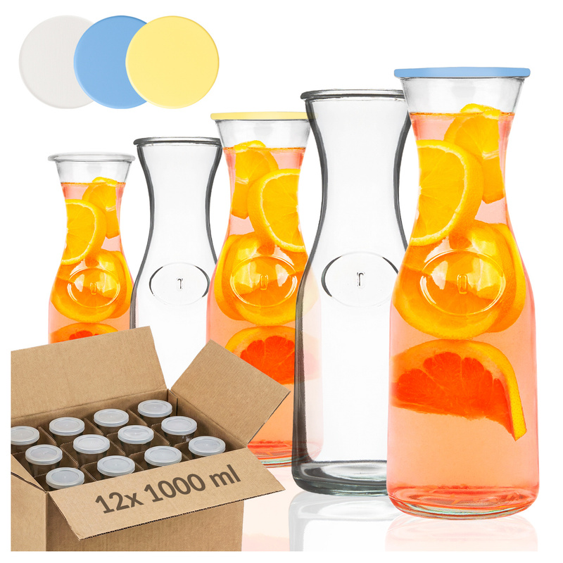 Image of 12 Pcs. Glass Water Pitcher 1 L - 1000 Ml Water Pitcher For Lemonade, Juices, Cold Drinks - Transparent Glass, Classic Shape, Elegant Beverage Serving