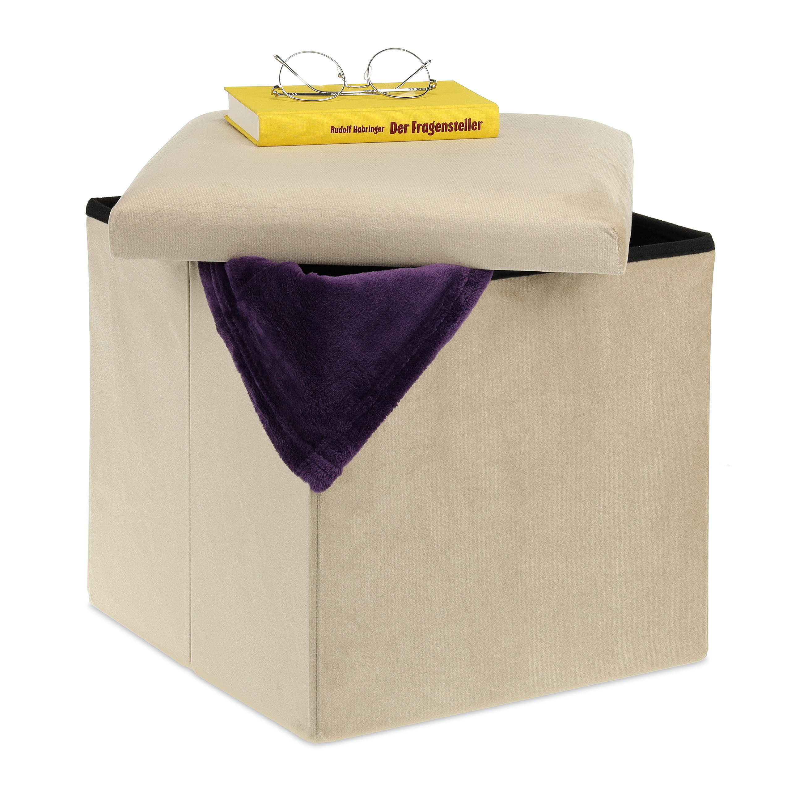 Ottoman With Storage In Cream - (w)38 X (h)38 X (d)38cm