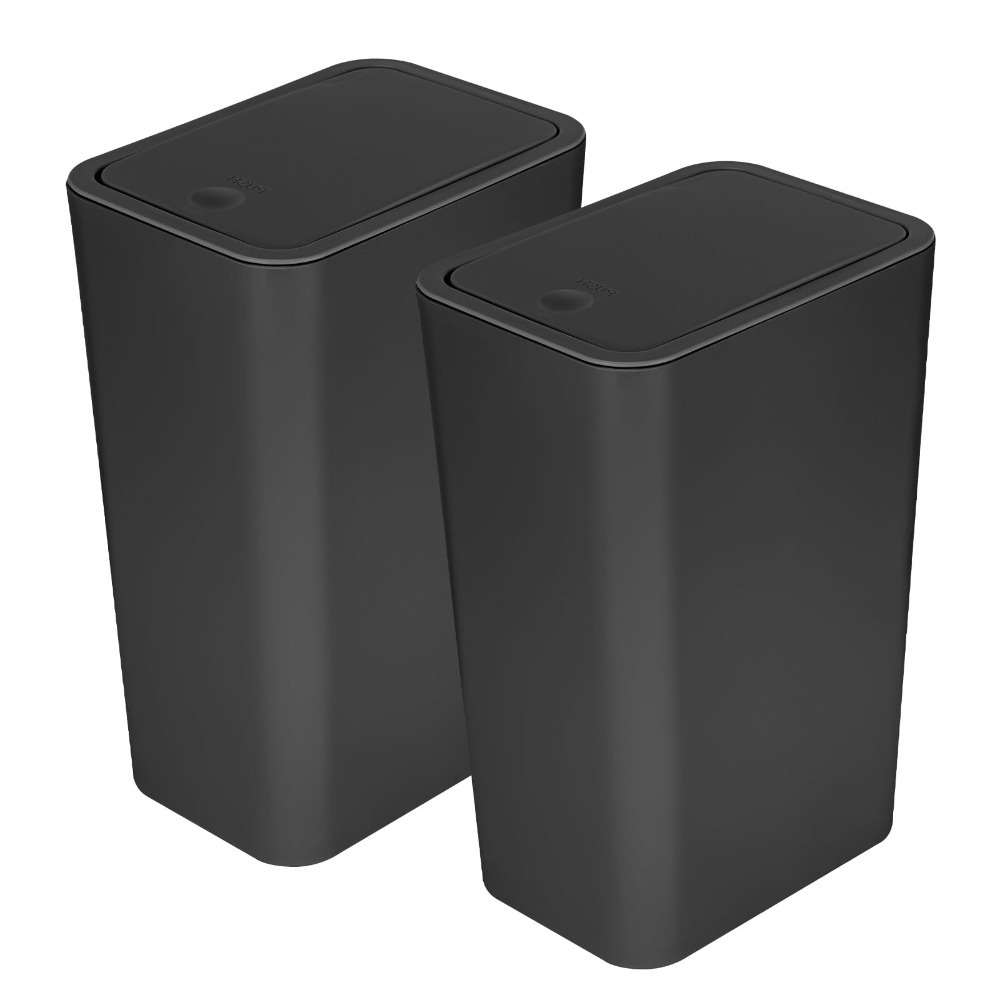 Of Slim 10l Trash Cans With Lid & Pressure Button, Space- Waste Bin, Ideal For Bathroom, Toilet, Kitchen, Office And Bedroom