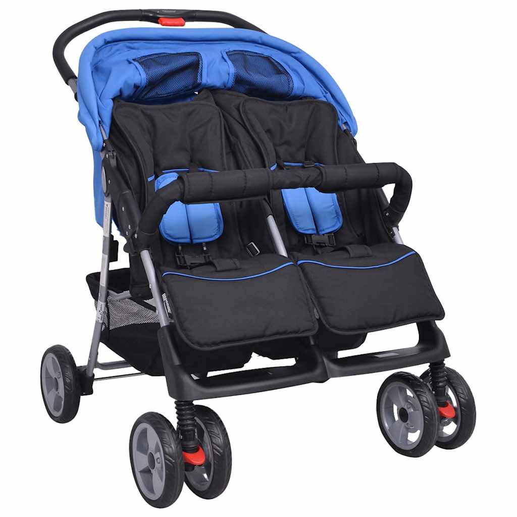 Dubbel Stalen Kinderwagen in Blauw en Zwart - Opvouwbaar