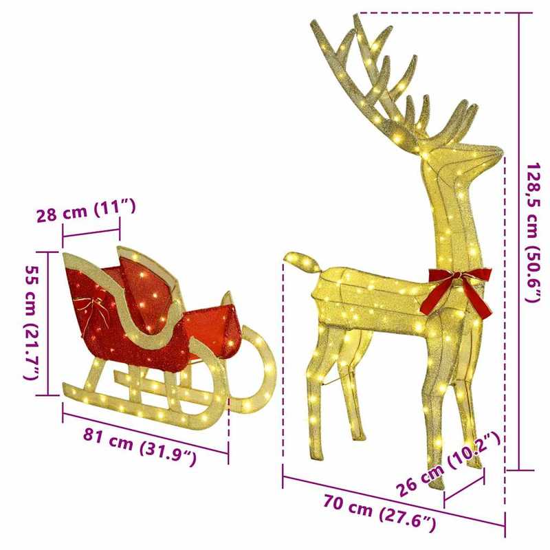 Reindeer Trek Sled Warm Wit 70 X 26 X 128.5 Cm, Reindeer Figuren Set, Reindeer Familie, voor Woonkamer, Slaapkamer, Terrassen, Balkons, Etc.