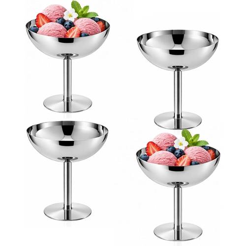 4pcs ice cream bowl 200ml stainless steel dessert bowl dessert cups footed milkshake cup for dessert ice cream birthday party decorations