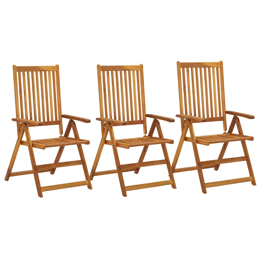 3x Solid Acacia Wood Adjustable Garden Chair, Wooden Dining Chair, Balcony Chair, Folding Chair, High-back Terrace Chair