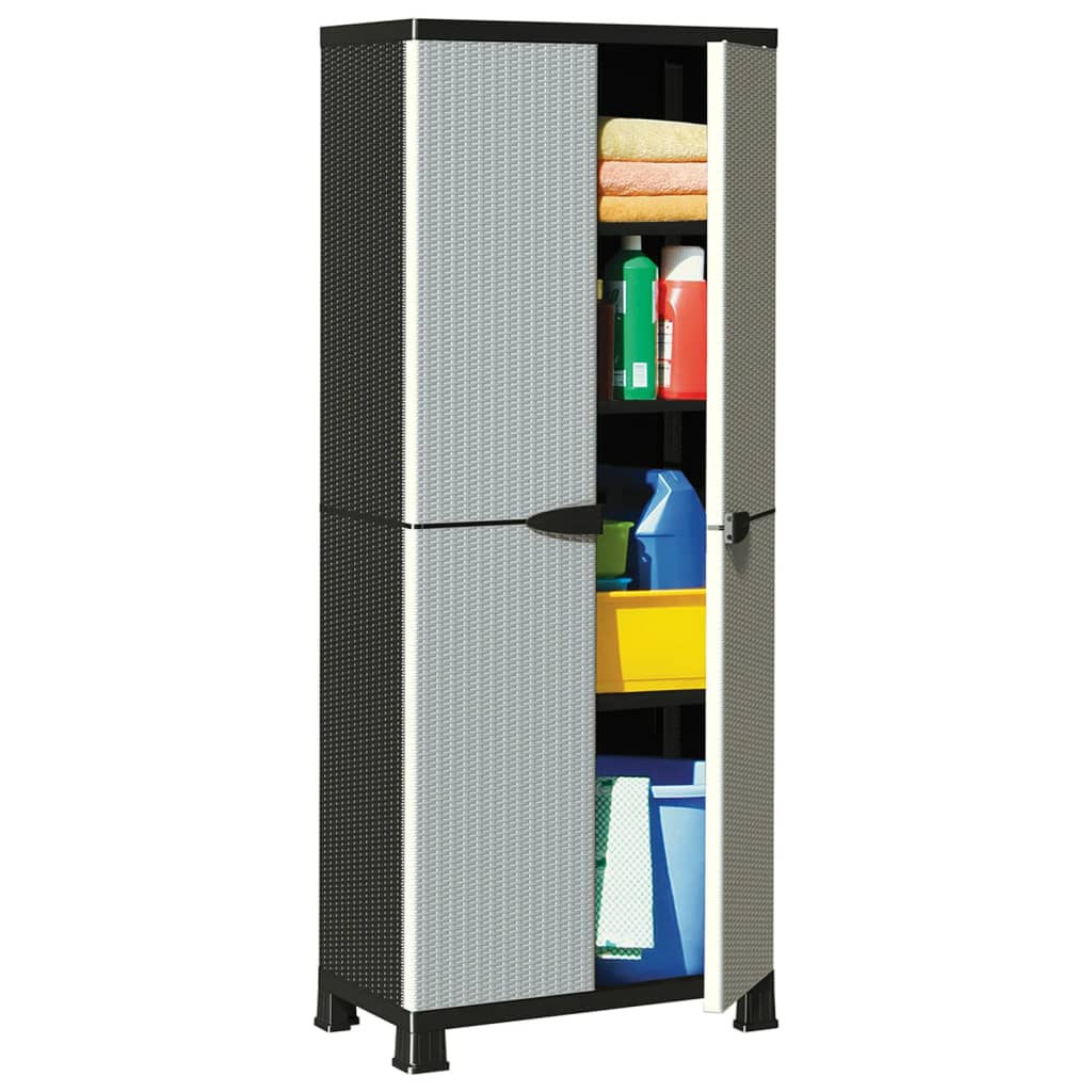 Image of Vidaxl Plastic Cabinet Household Cabinet Cabinet Garden Cabinet Balcony Cabinet Sideboard Cleaning Supplies Cabinet Workshop Cabinet 68x39x171.5cm Rattan Design