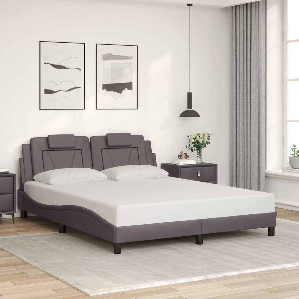 Vidaxl Bed Frame, "" Bed Without Mattress, Bed Frame With Slatted Base, Double Bed For Bedroom, Bedroom Bed Frame Grey 160x200cm Faux Leather