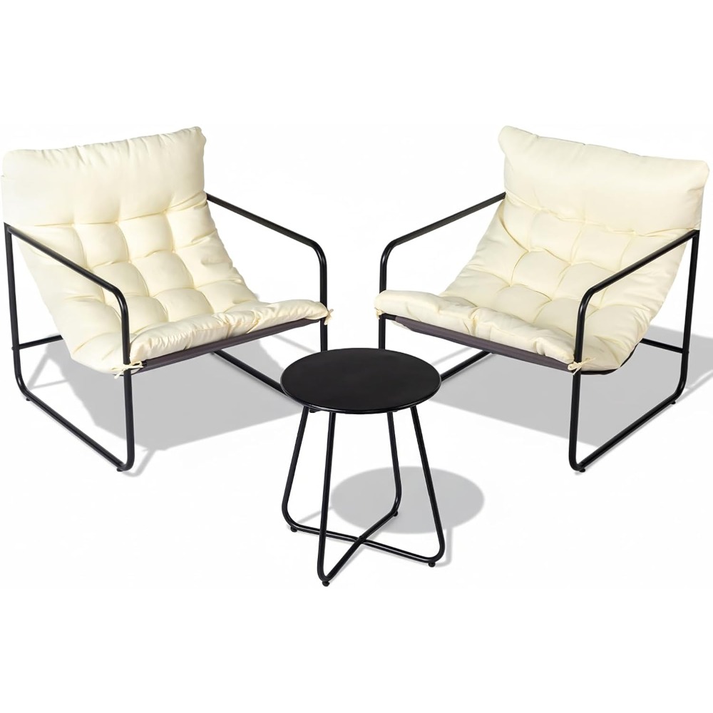 Bonnlo 3-piece Garden Furniture Set, Balcony Furniture Set With 2 Chairs And 1 Small Table, For Indoor And Outdoor Use, White