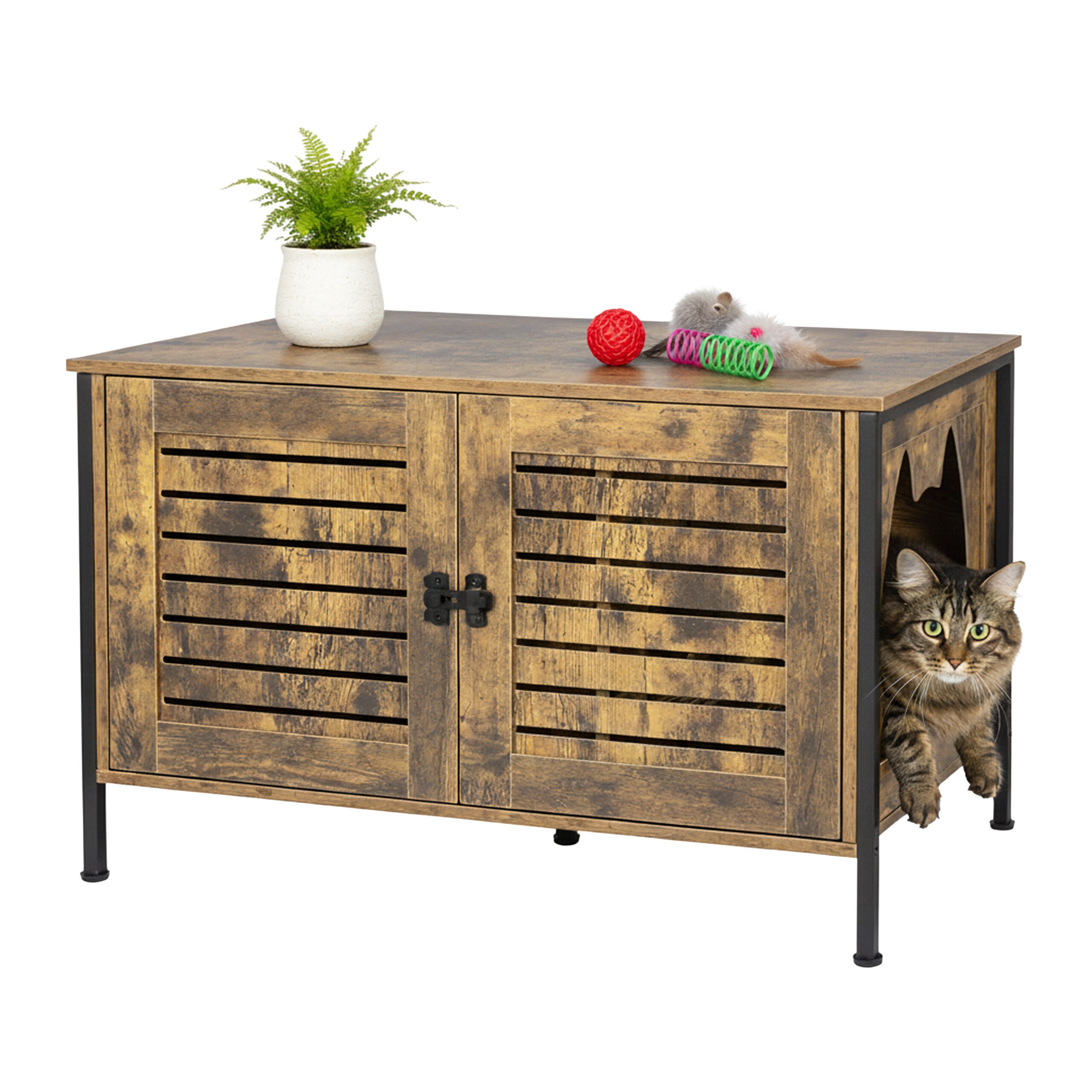 Industrial" Cat Cabinet In Dark Brown/black - (w)80 X (h)50.5 X (d)