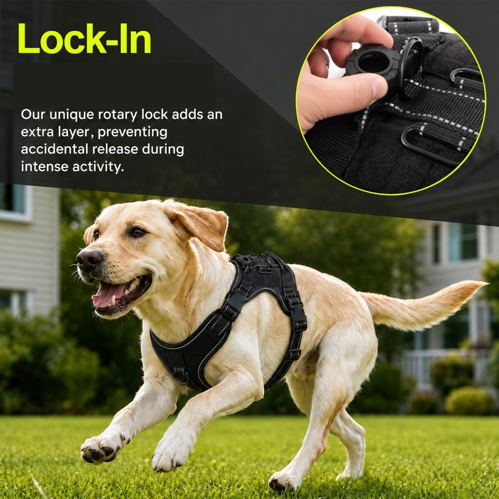 Heavy Duty Large Dog Harness with Top Handle & Shock-Absorbing Bungee Attachment