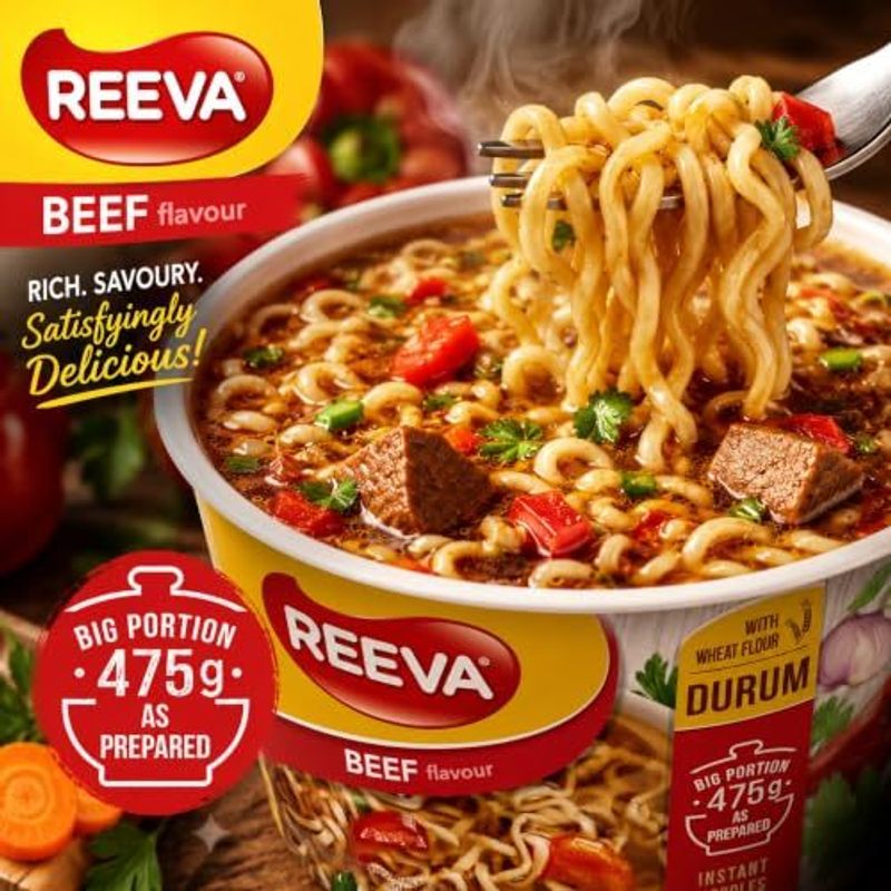 REEVA Instant Noodle Cups, 75g Each (Pack of 12)