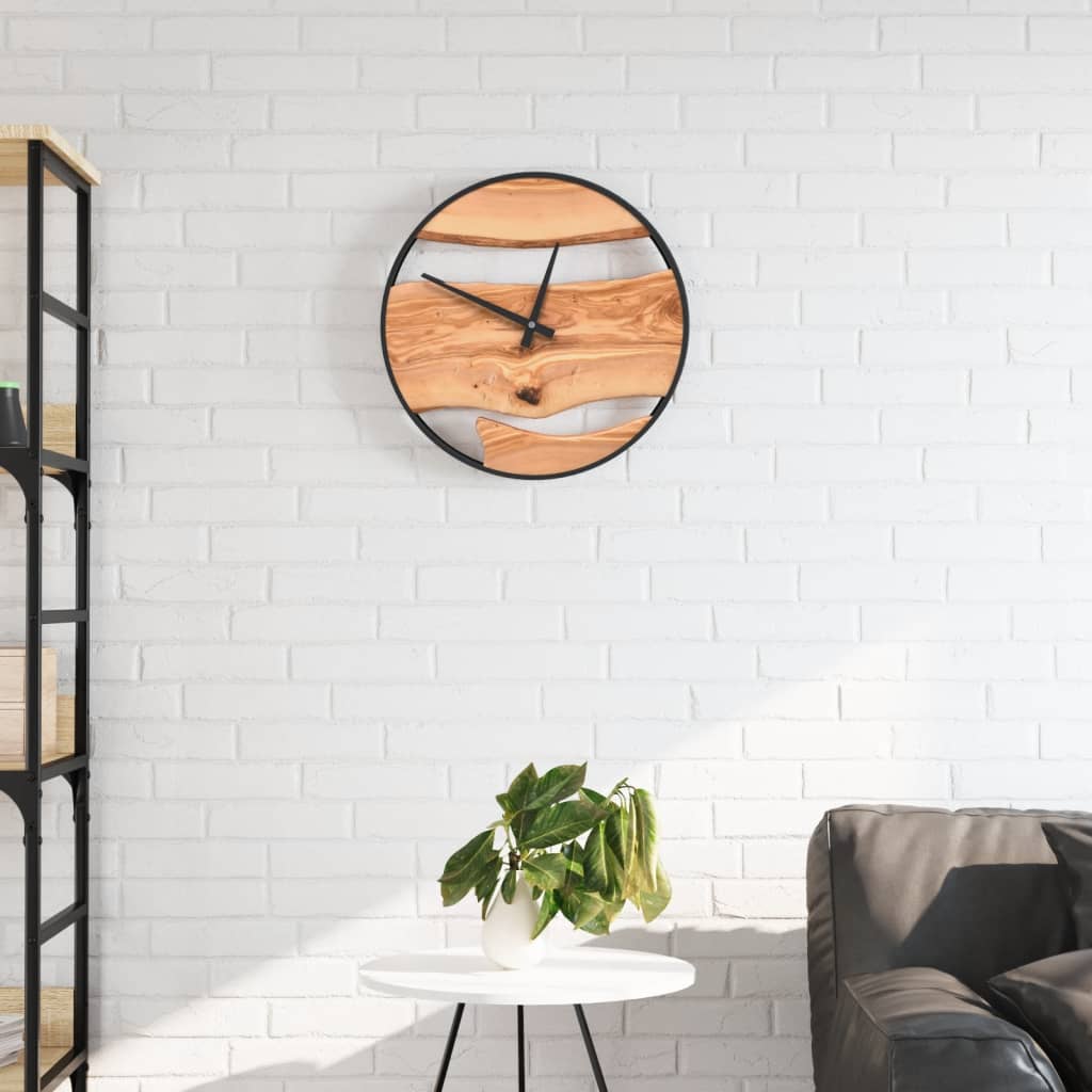 Image of Vidaxl Wall Clock Brown Ø35 Cm Iron And Olive Wood, Wall Clock, Kitchen Wall Clock, Living Room Wall Clock, Bedroom Wall Clock