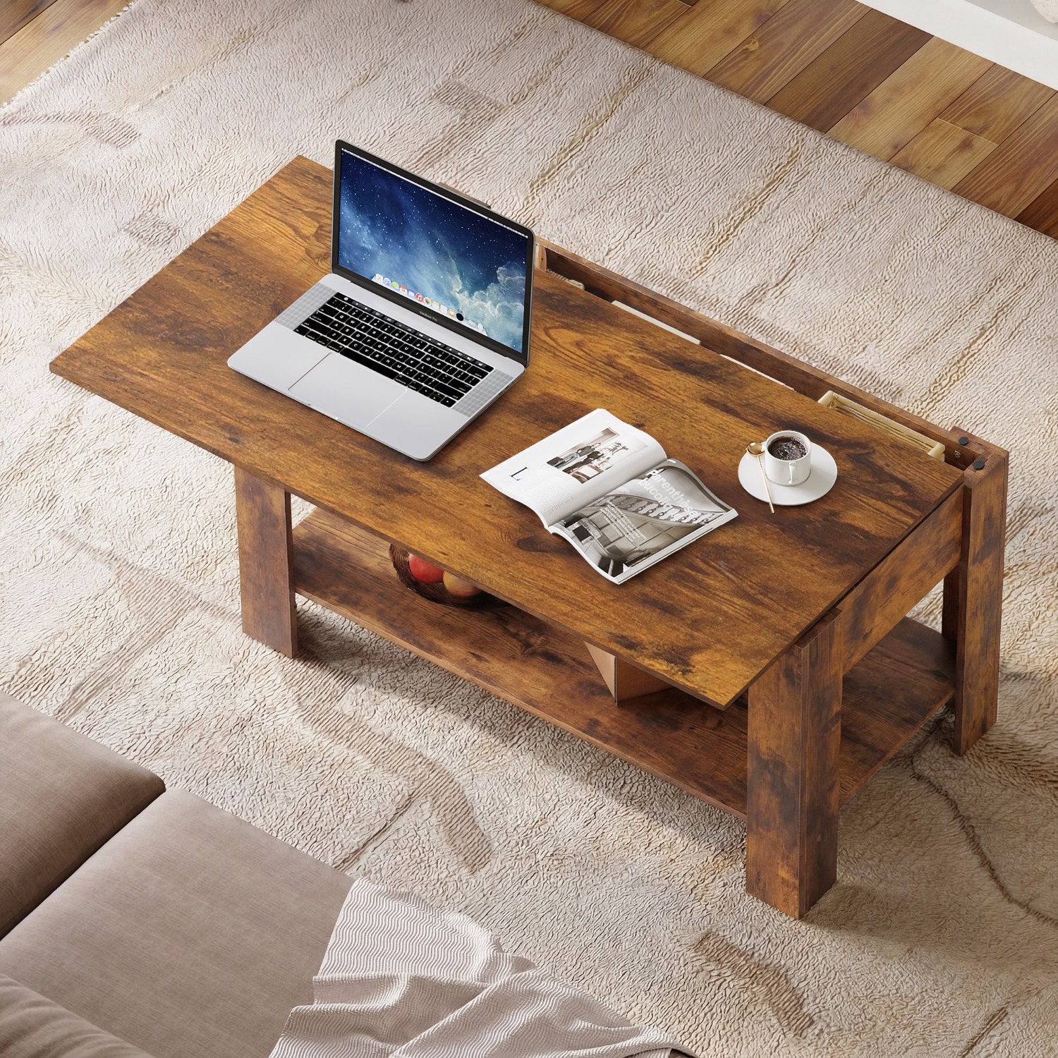 98cm Lift Up Coffee Table with Storage & Hidden Compartment