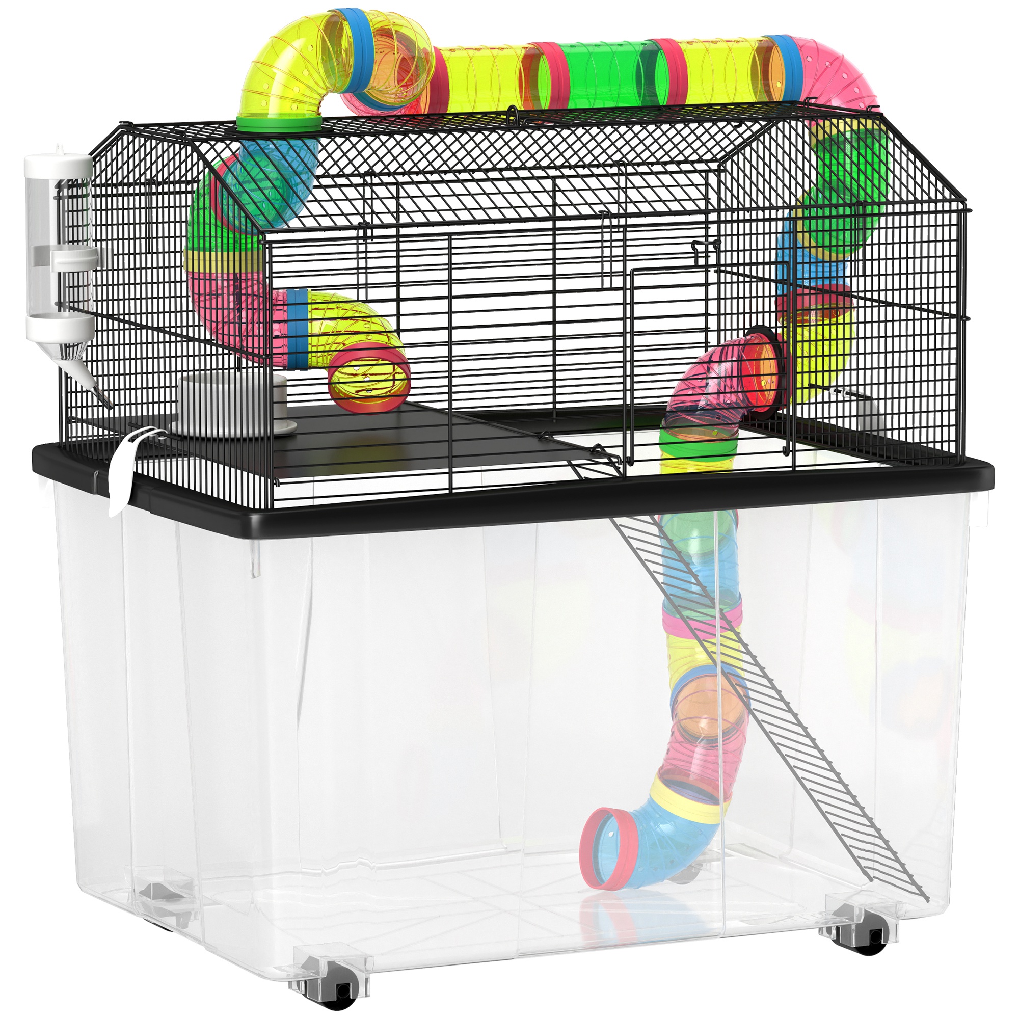 TEMU Hamster Cage With 31cm Deep Tray, 2 Tier Gerbil Cage With Tube System, Water Bottle, Ramp, Feeding Bowl, 58 X 57cm, Multicolour