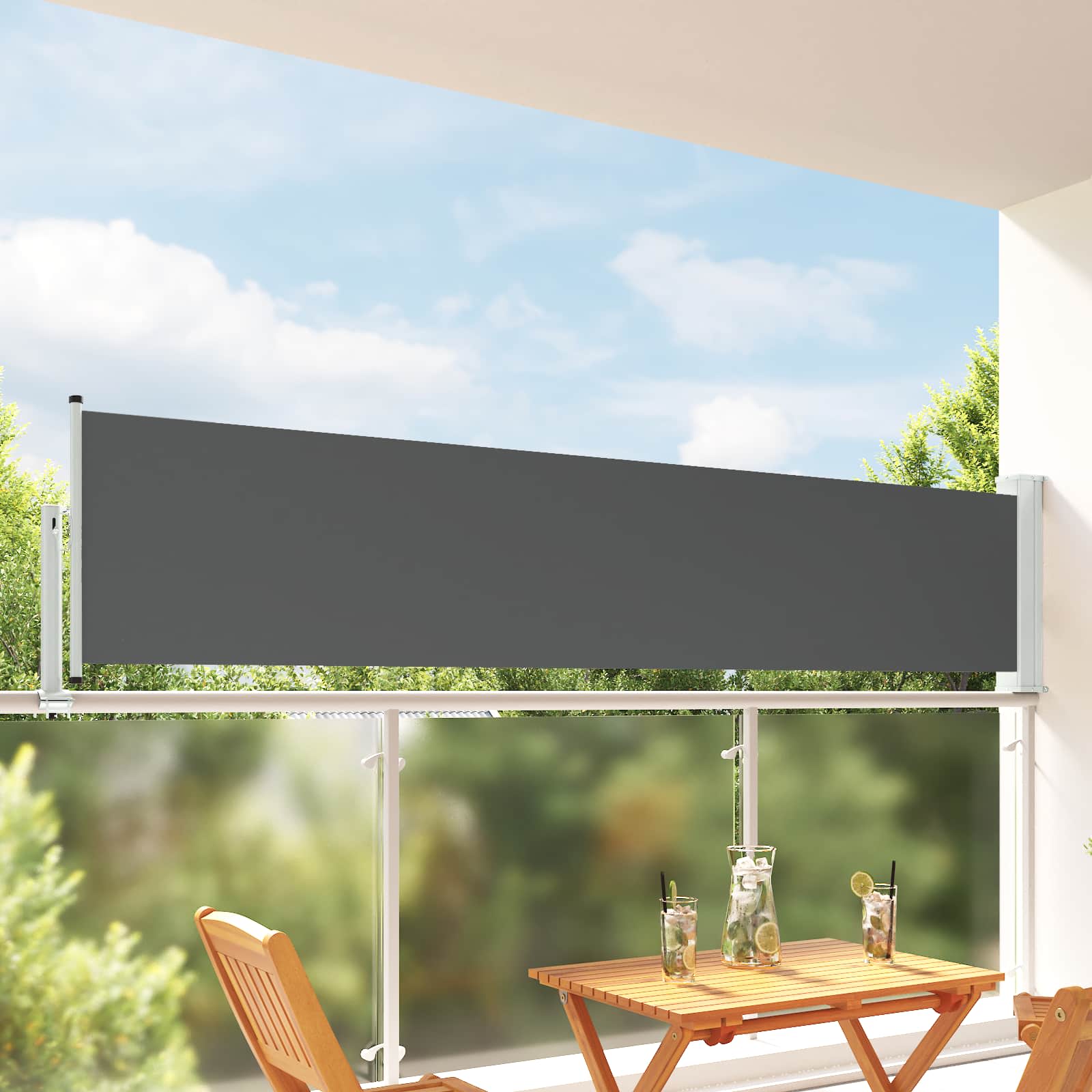 Image of Side Awning 100 Cm 100% Polyester , Modern Rectangular Outdoor Privacy Screen, Adjustable Garden Awning, Sun Blocker Weather Protection