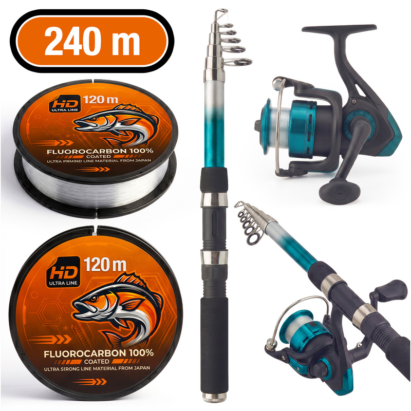 TEMU Ensemble de pêche avec canne télescopique de 270 cm et moulinet avec 3 roulements en acier inoxydable, kit avec 2 bobines de fil de pêche d'une