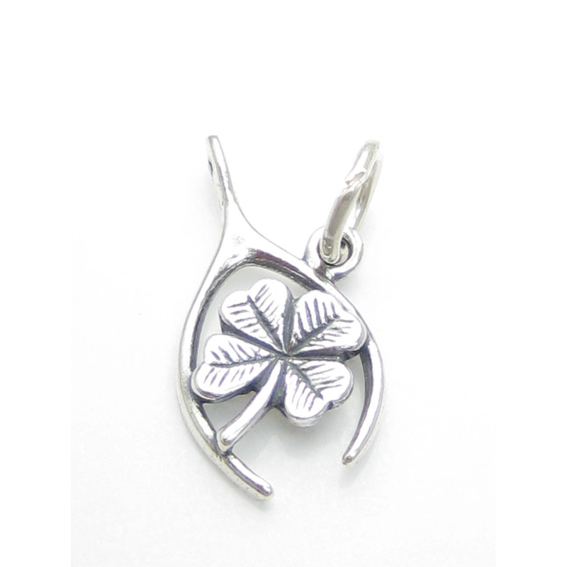 Women's Sterling Silver Wishbone Four Leaf Clover Lucky Charm Bracelet