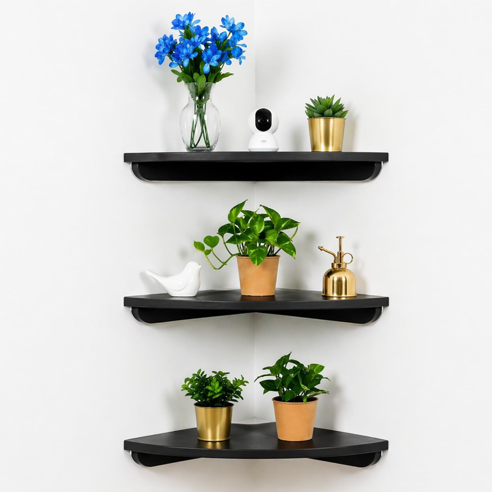 18cm, Fan-shaped, 1-piece Wall Shelf With Rounded Ends, Style, Hanging Shelf For Bedroom, Living Room, Kitchen & Bathroom Corner Shelf, Solid Oak Wood