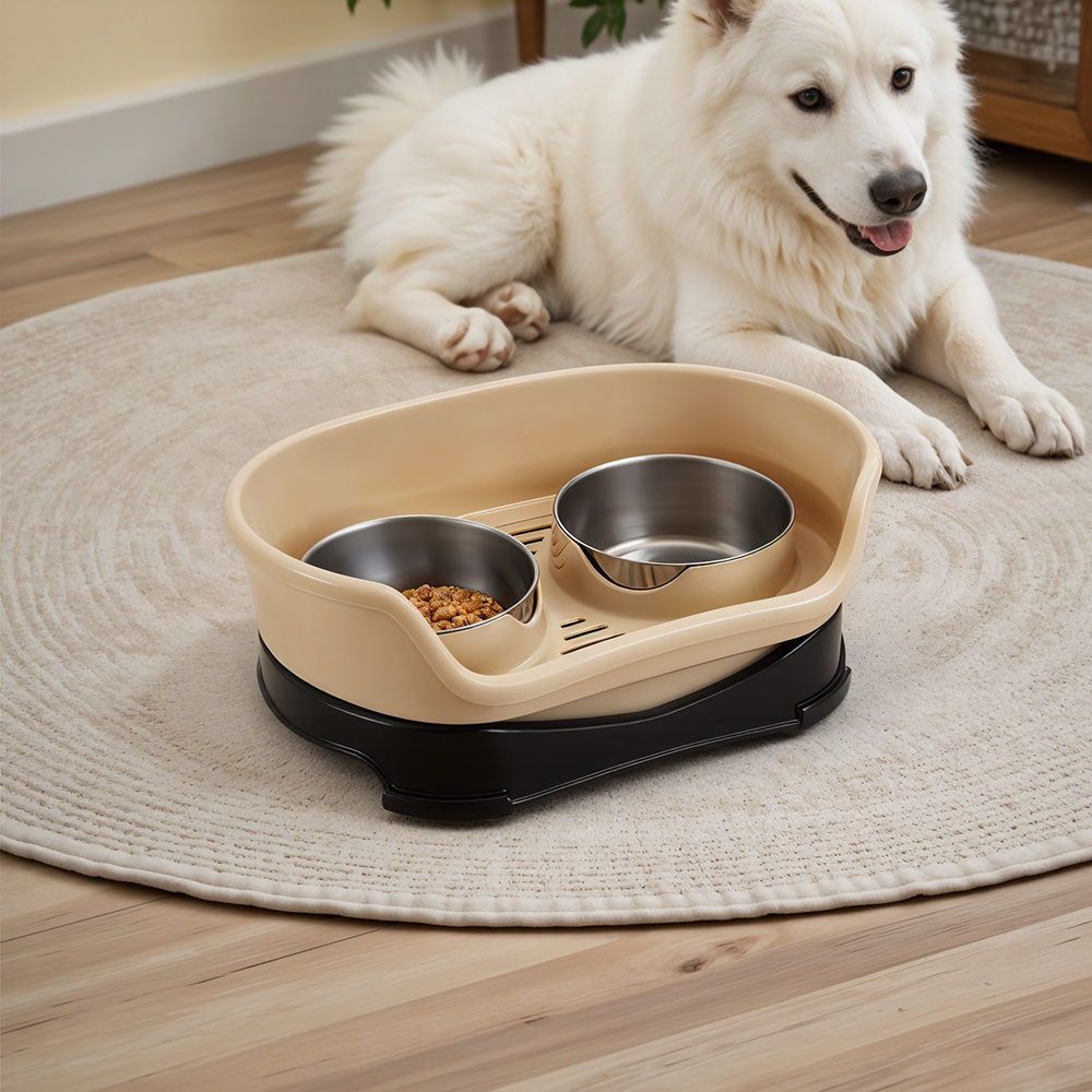Stainless Steel Dog Bowl 2 Feeding Bowl for Dog Water and Food with Stand Pet Eating and Drinking Station for Cats and Dogs Brown