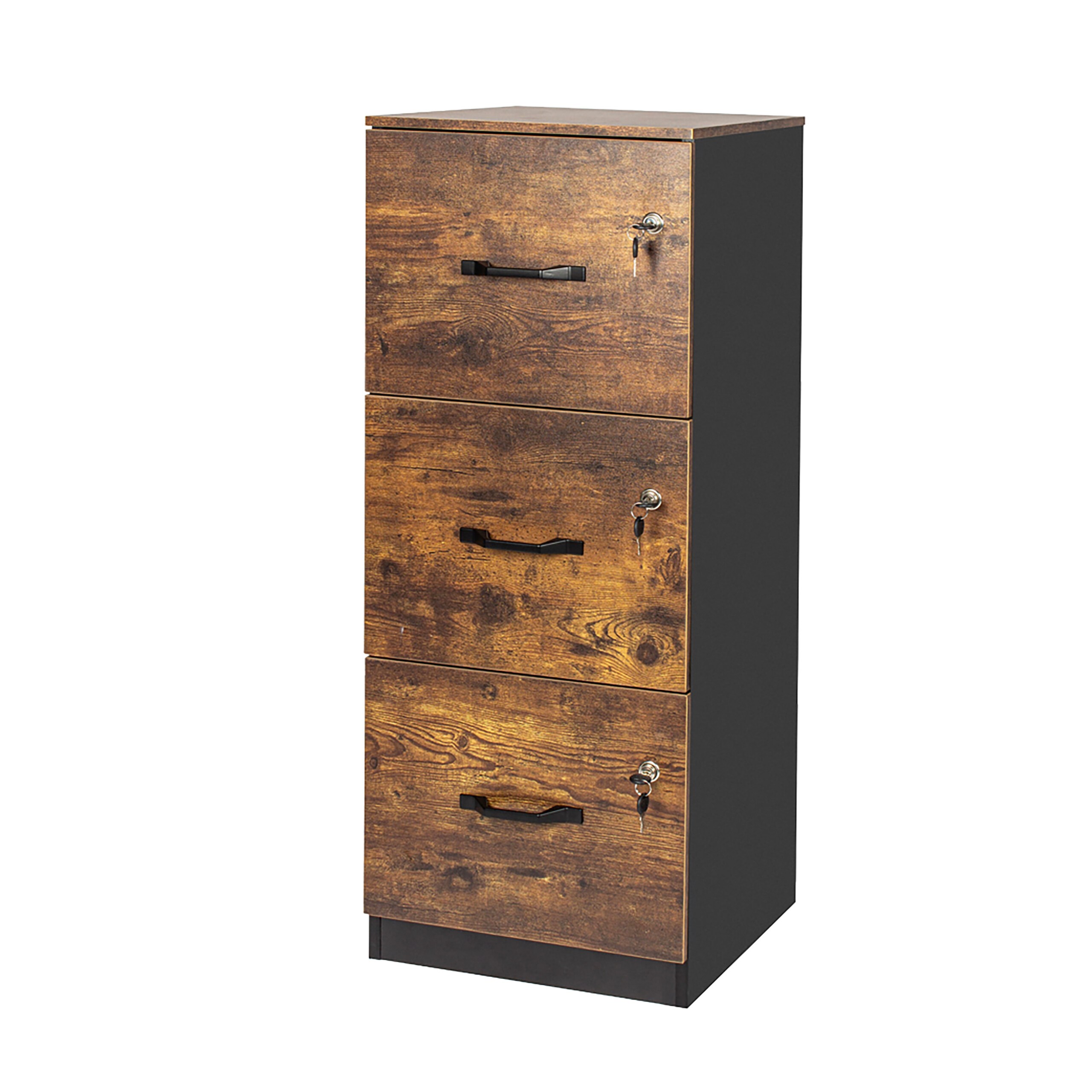 TEMU Armadio per documenti con serratura, 3 cassetti, 103 x 40 x 40 cm, legno composito, MDF e acciaio, industriale, cartelle sospese regolabili per