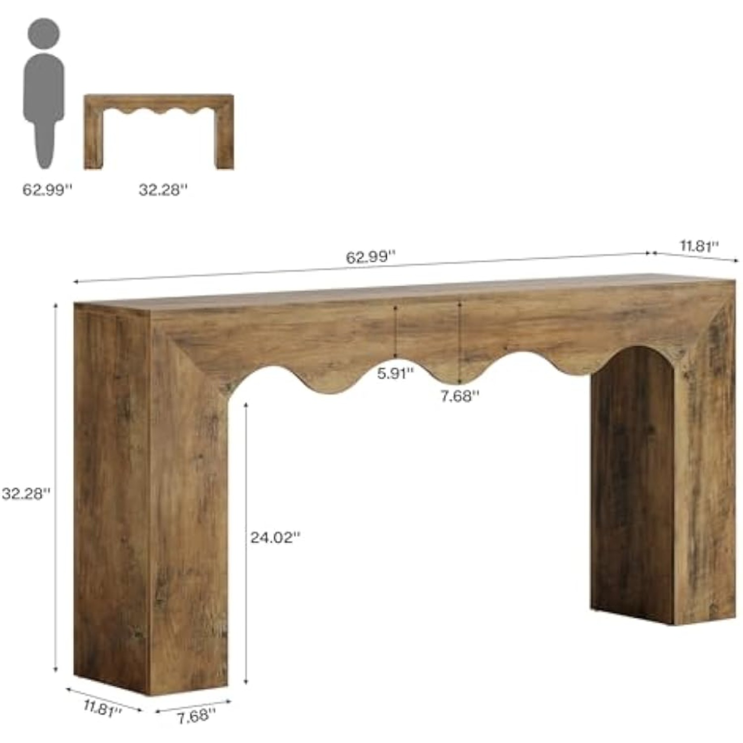 63" Farmhouse Console Table, Wooden Couch Table Behind Sofa