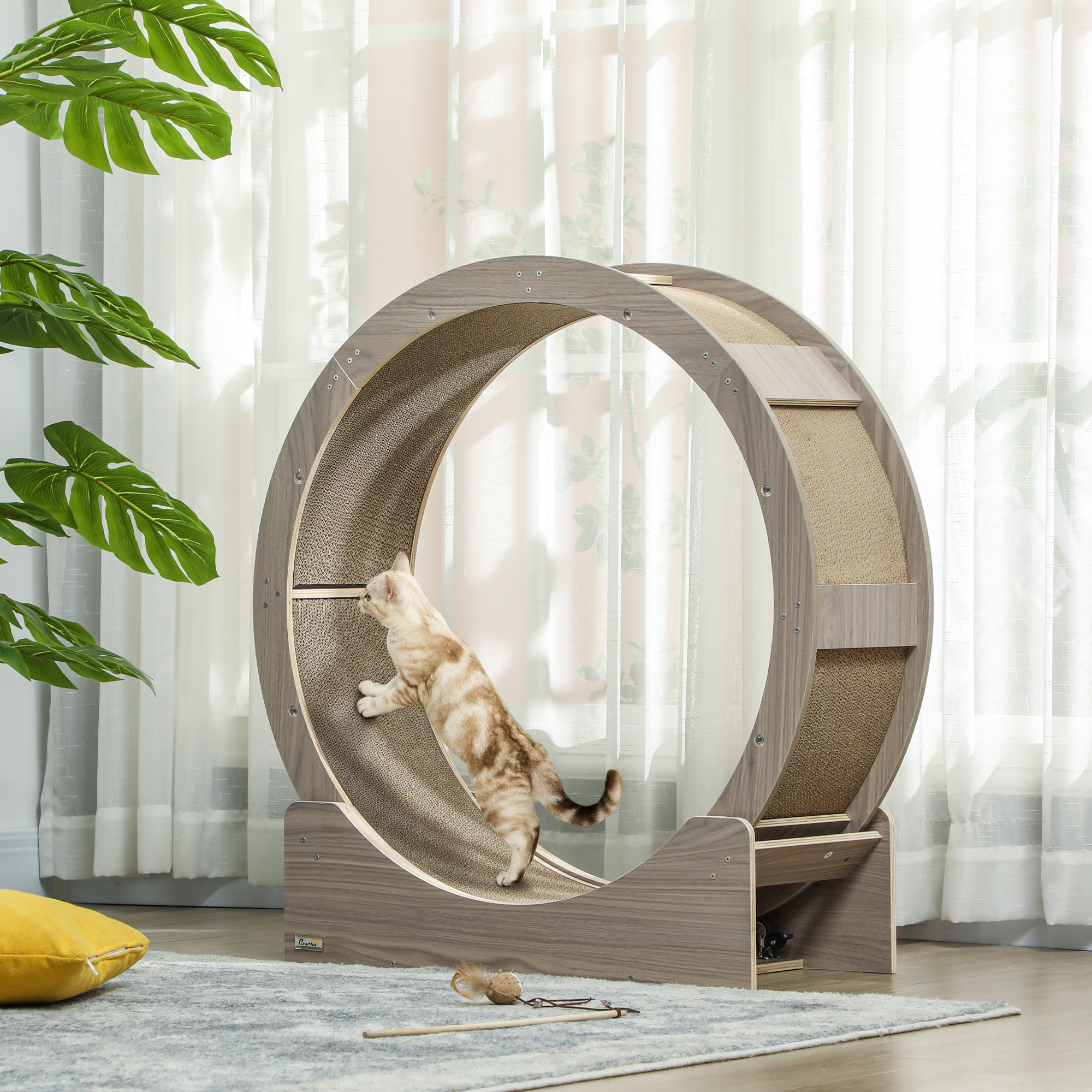 Pawhut Cat Running Wheel 91 Cm With Brake, Scratching Board, Cat Wheel For Healthy Exercise And Relaxation